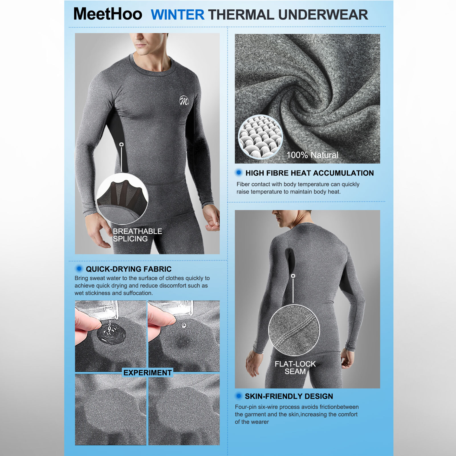 Mens Thermal Underwear Long Johns Set Fleece Lined Winter Warm Fleece Base Layer