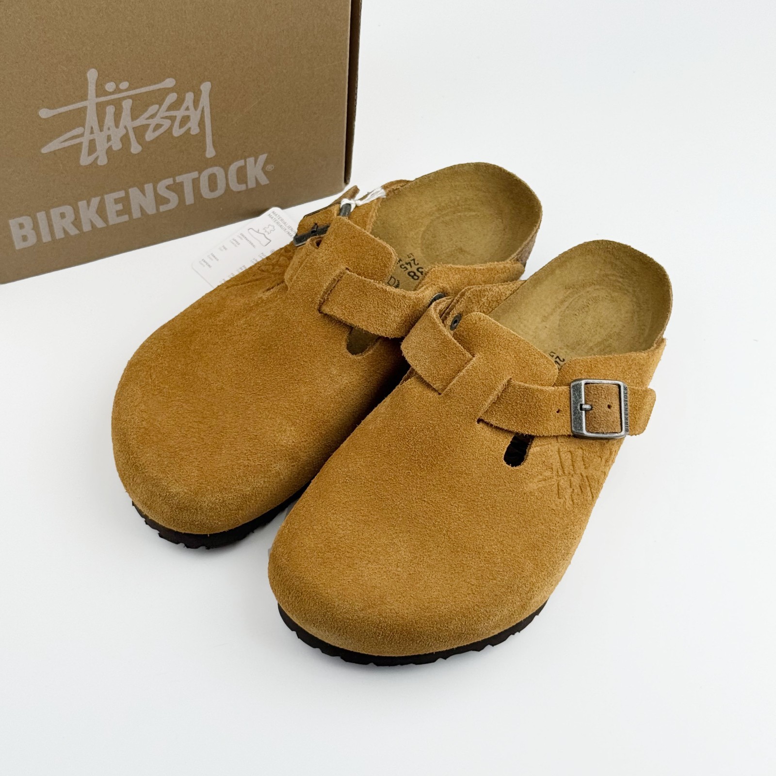 Birkenstock Boston X Stussy Suede Comfort Clog Caramel Women’s and Men’s Shoes