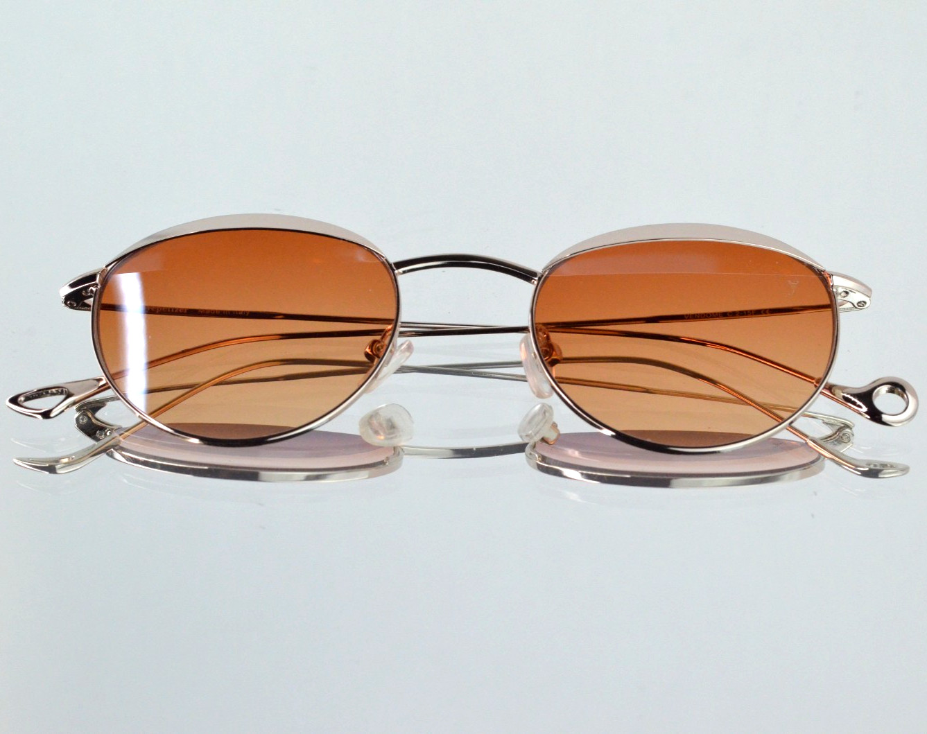 $260 Eyepetizer “Vendome C-2” Round Sunglasses Gold/Amber Metal Accents Italy