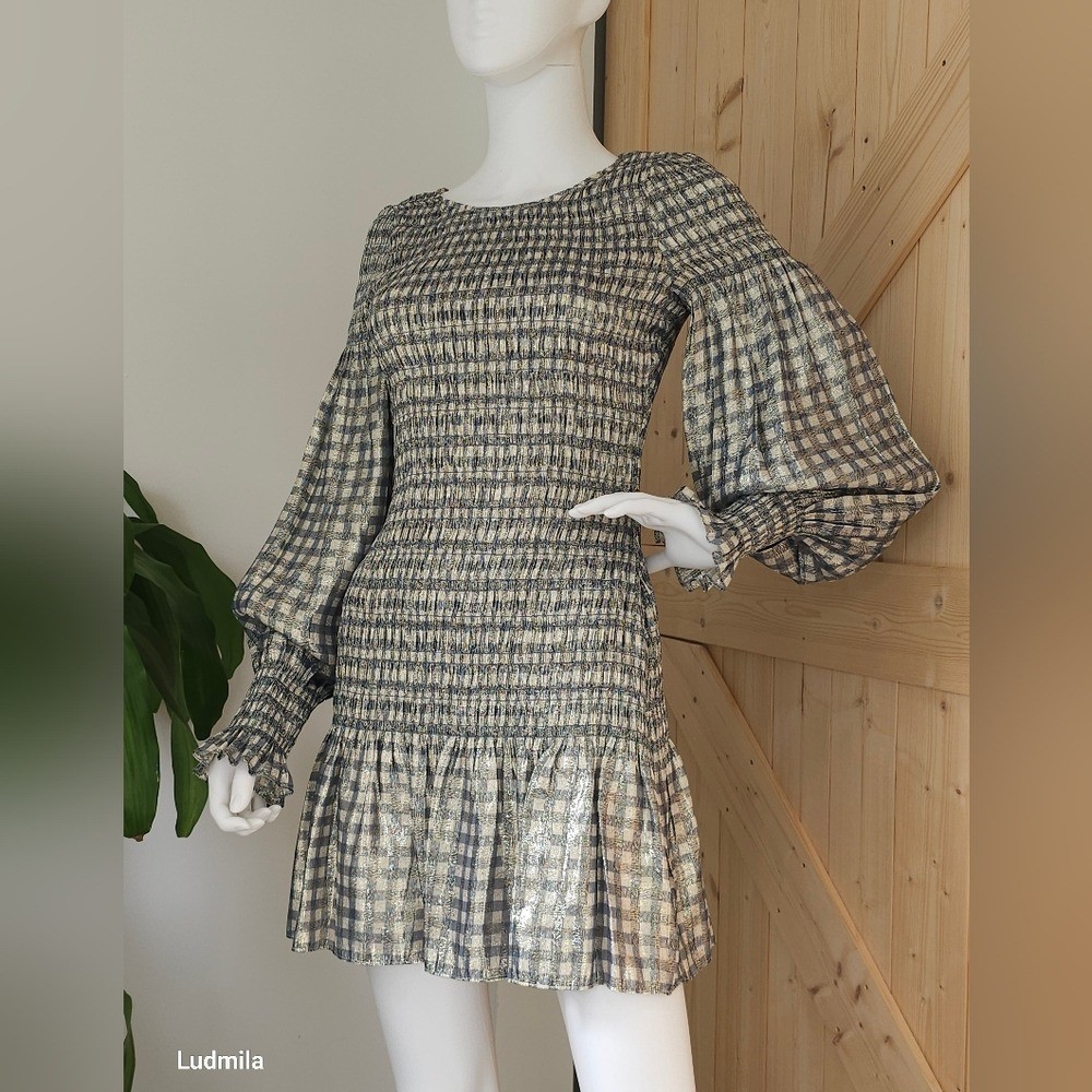 LoveShackFancy Size S Women’s Sparkly Checkered Print Mini Dress