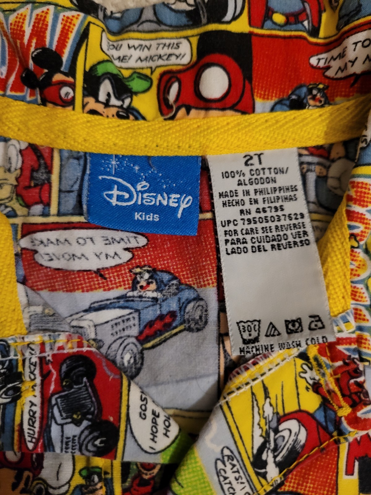 Boy’s Disney Comic Strip Button Front Short Set 2T Mickey Mouse