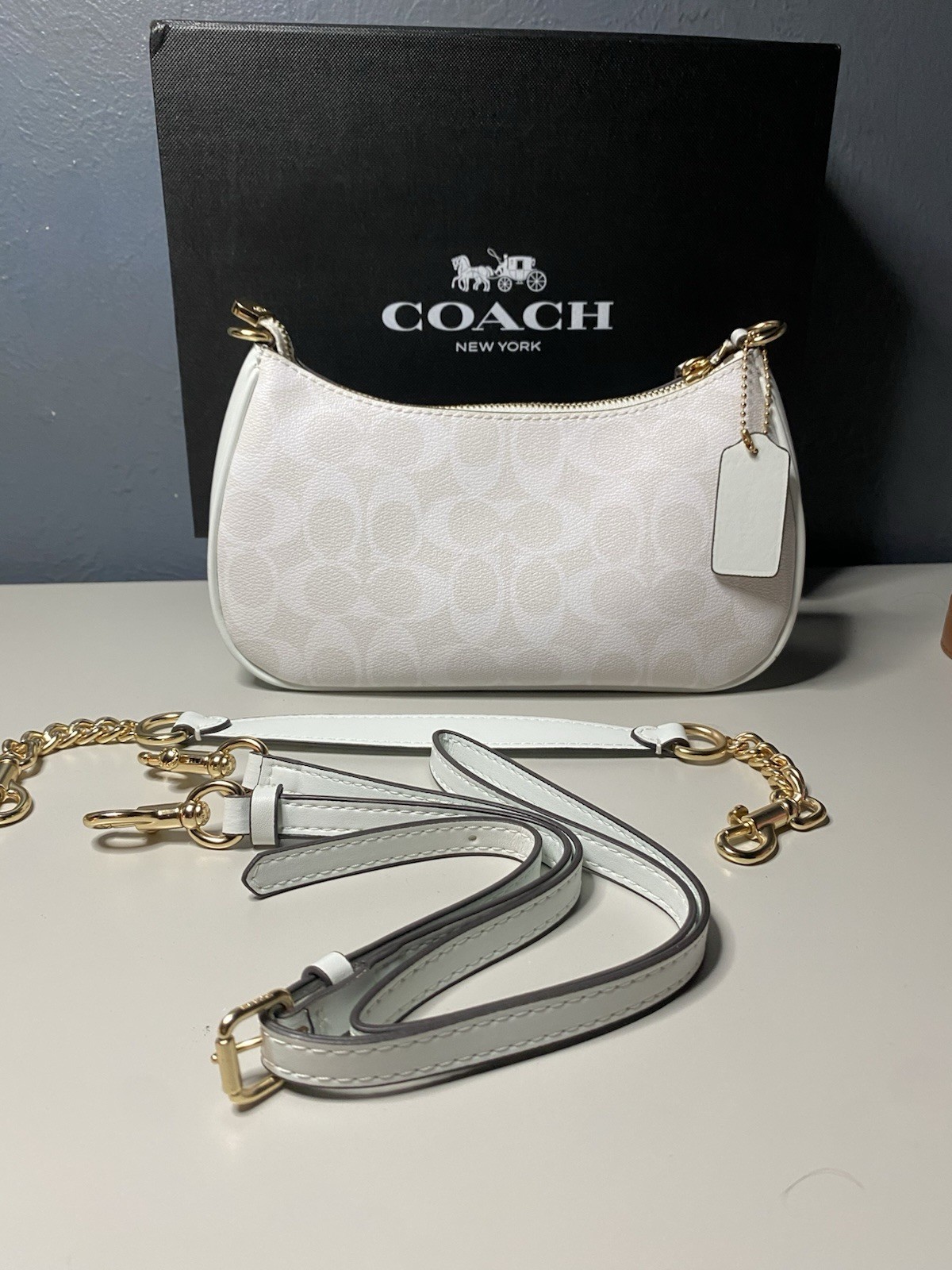 COACH Teri Shoulder Bag CA548 in Signature Canvas white Free Shipping