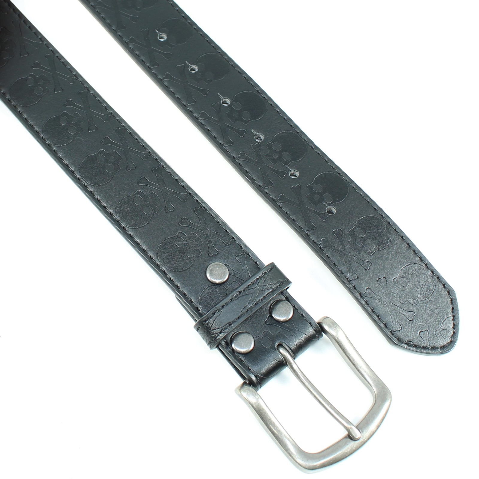 BC Belts Skull and Bones Leather Belt Strap Medium (32-34″ Waist), Black