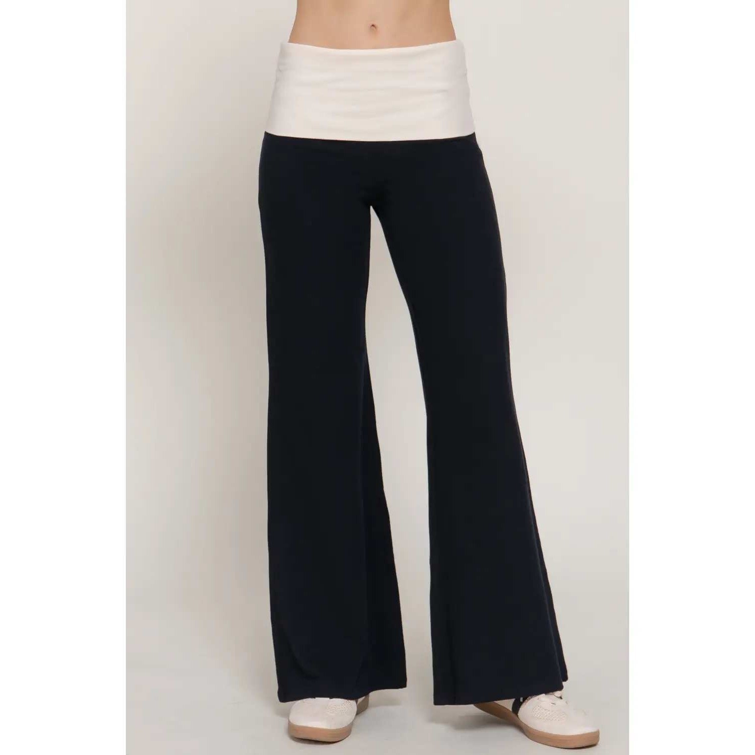 Y2K Fold over Waist flare Yoga Lounge Pants Black White Stretch Balletcore M nwt