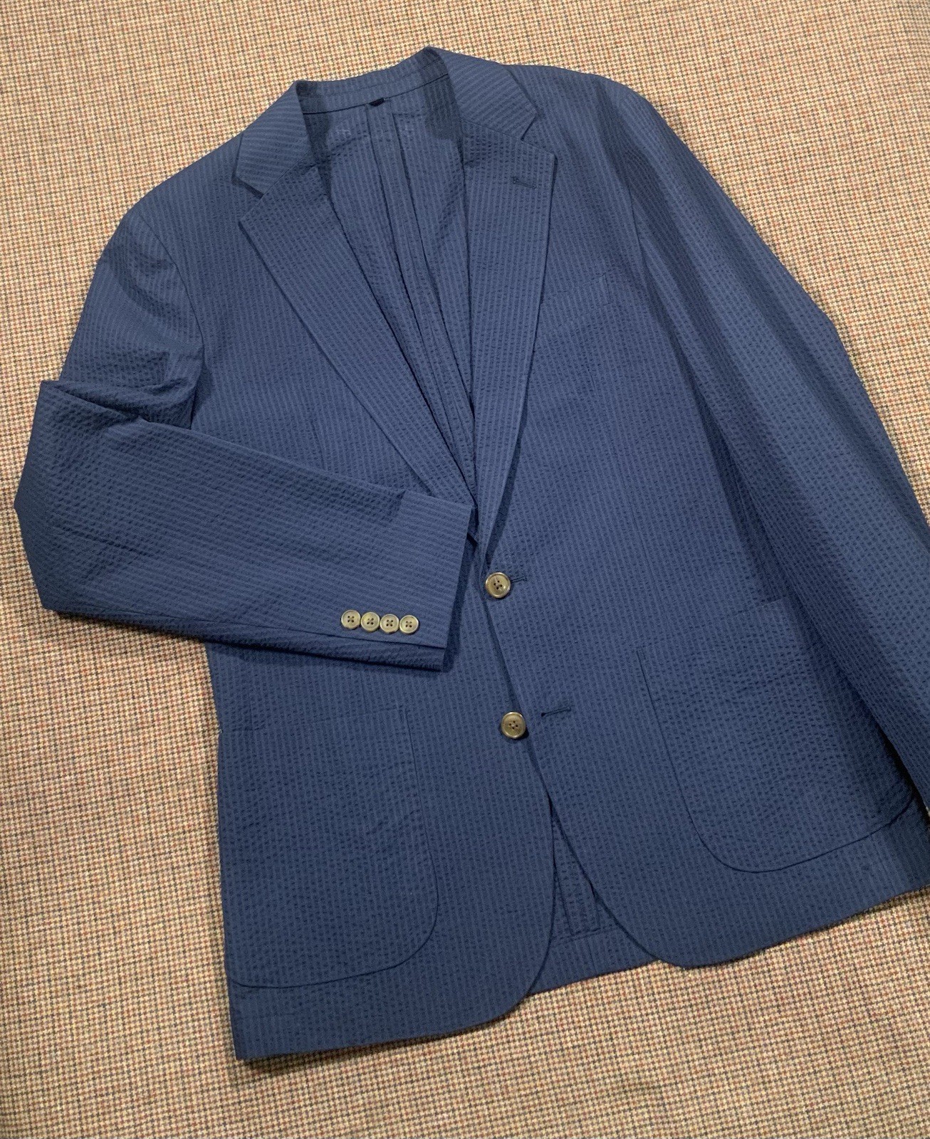 NEW $398 J.Crew Thompson Navy Seersucker Blazer Sz 38R Unlined Sport Coat Ludlow