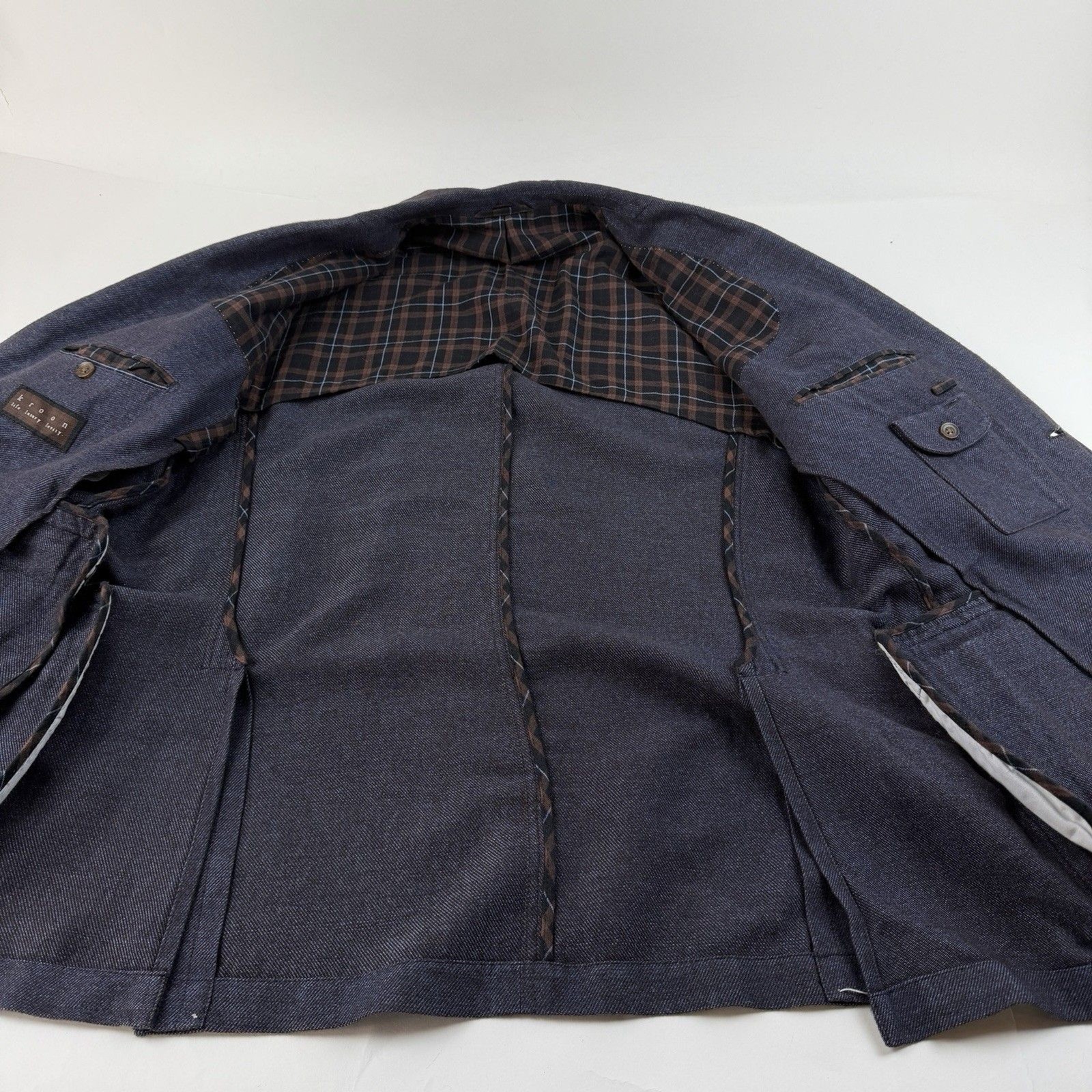 Kroon Linen Wool Unstructured Blue Blazer 44L Sport Coat Jacket Double Vented