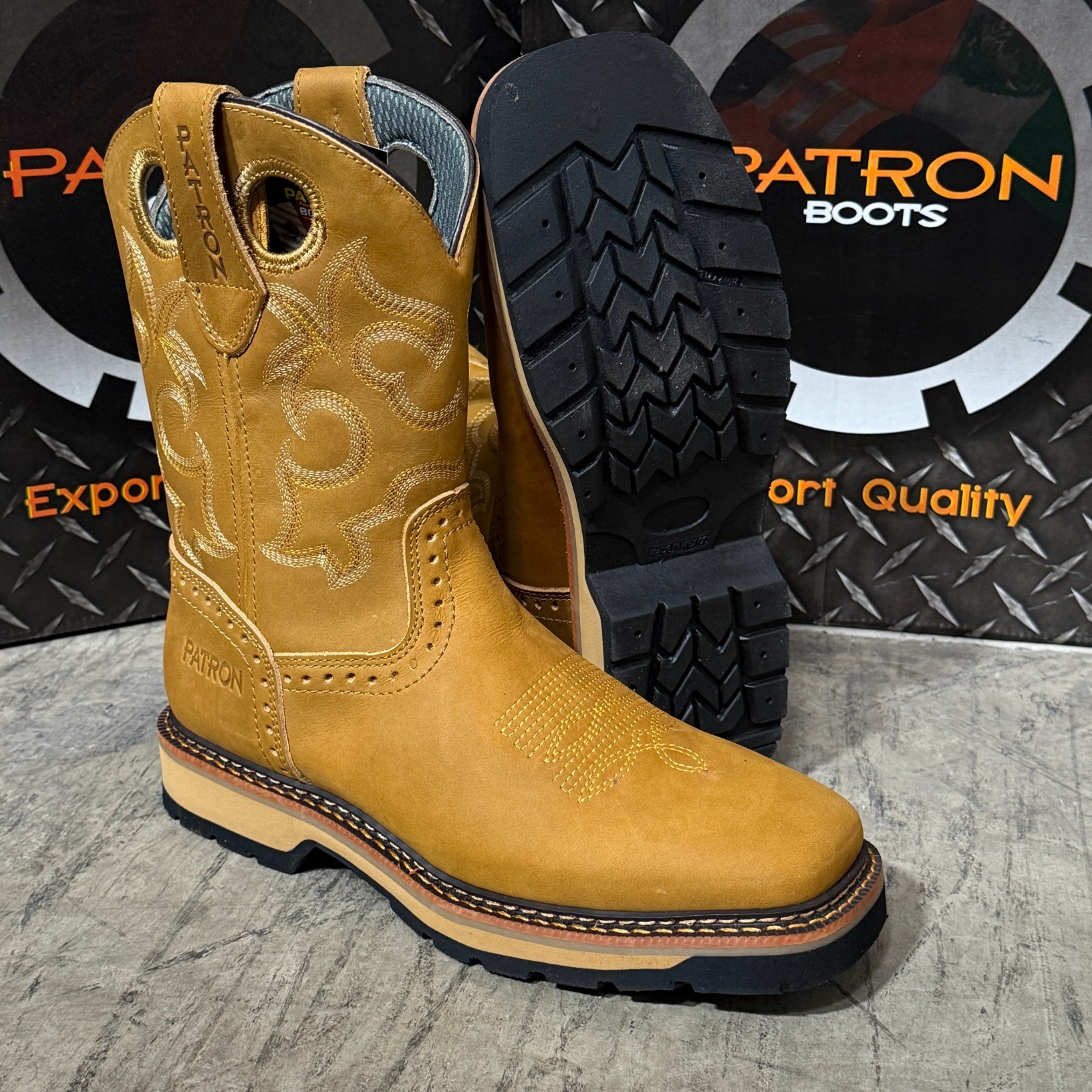 MEN’S BROWN FLOTER SQUARE TOE WORK BOOTS COWBOY SOFT TOE PULL ON BOTAS