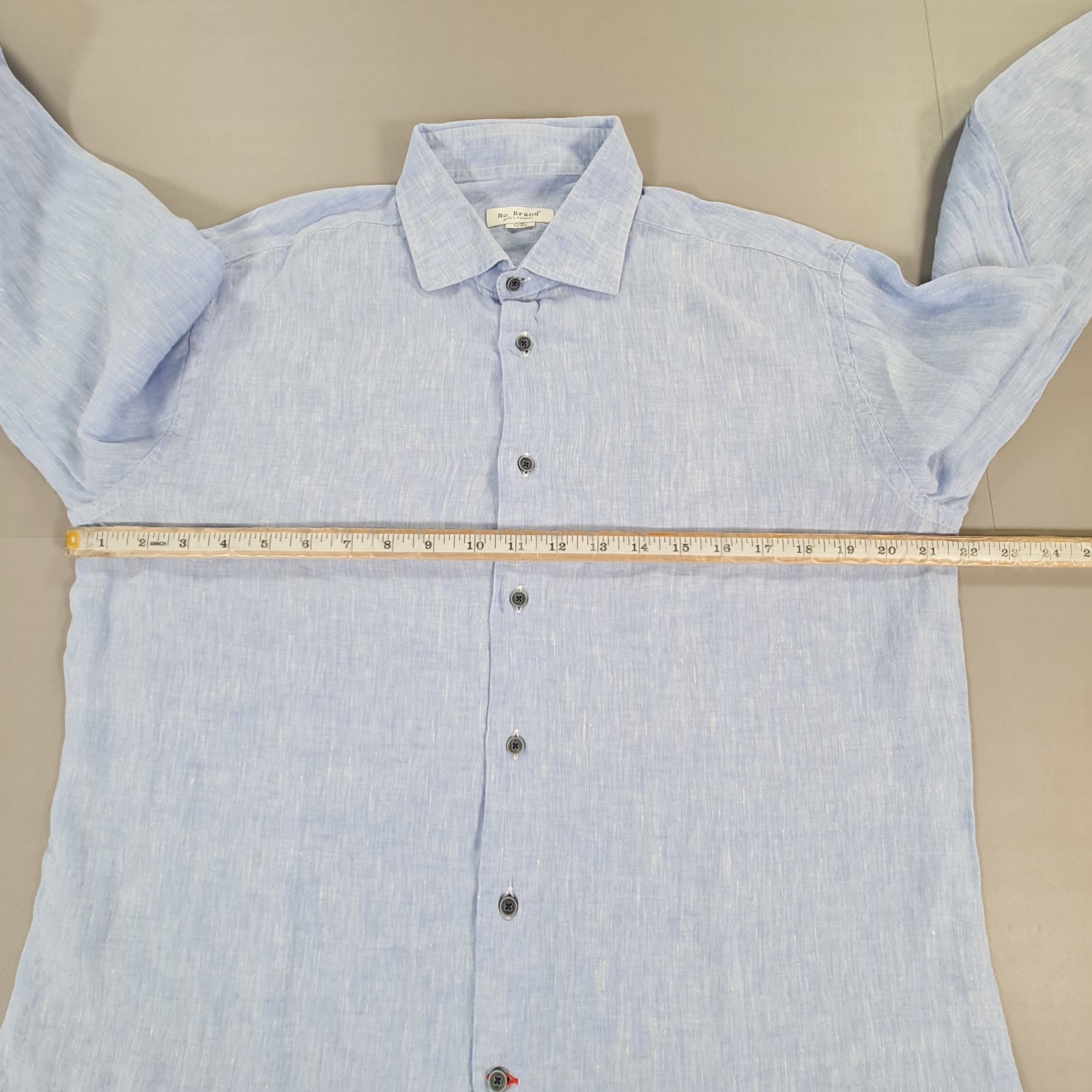No Brand Mens Shirt Blue 16.5 Slim Fit 100% Linen Button Up Summer Holiday