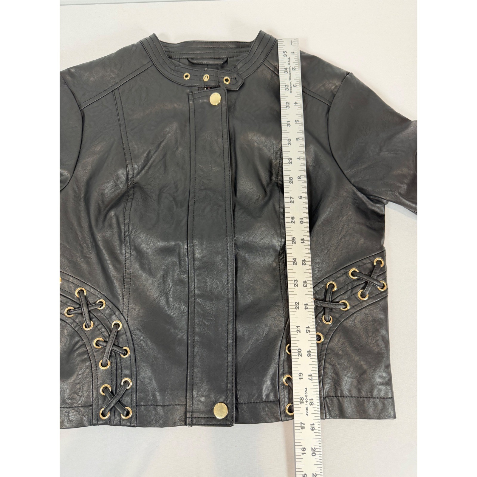 GUESS Ciena STC Moto PU Jacket Jet Black Lace Up Faux Leather R5RL61WGKP0 Size S
