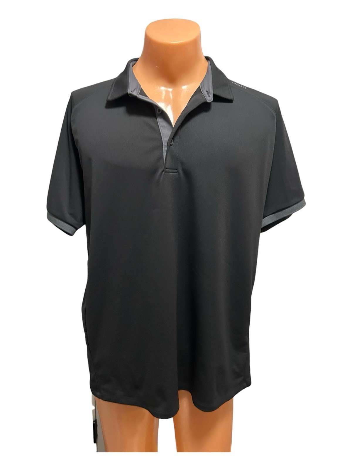 UNRL Men’s Performance Polo Shirt Black & Gray Short Sleeve Athletic Fit Size XL