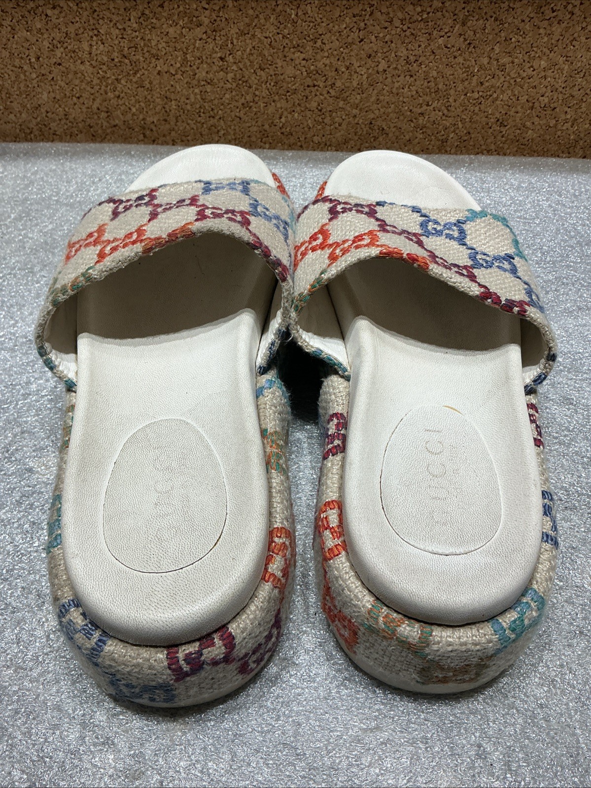 Gucci Angelina Platform Slides Multi Color GG Monogram Size 41-Read Description