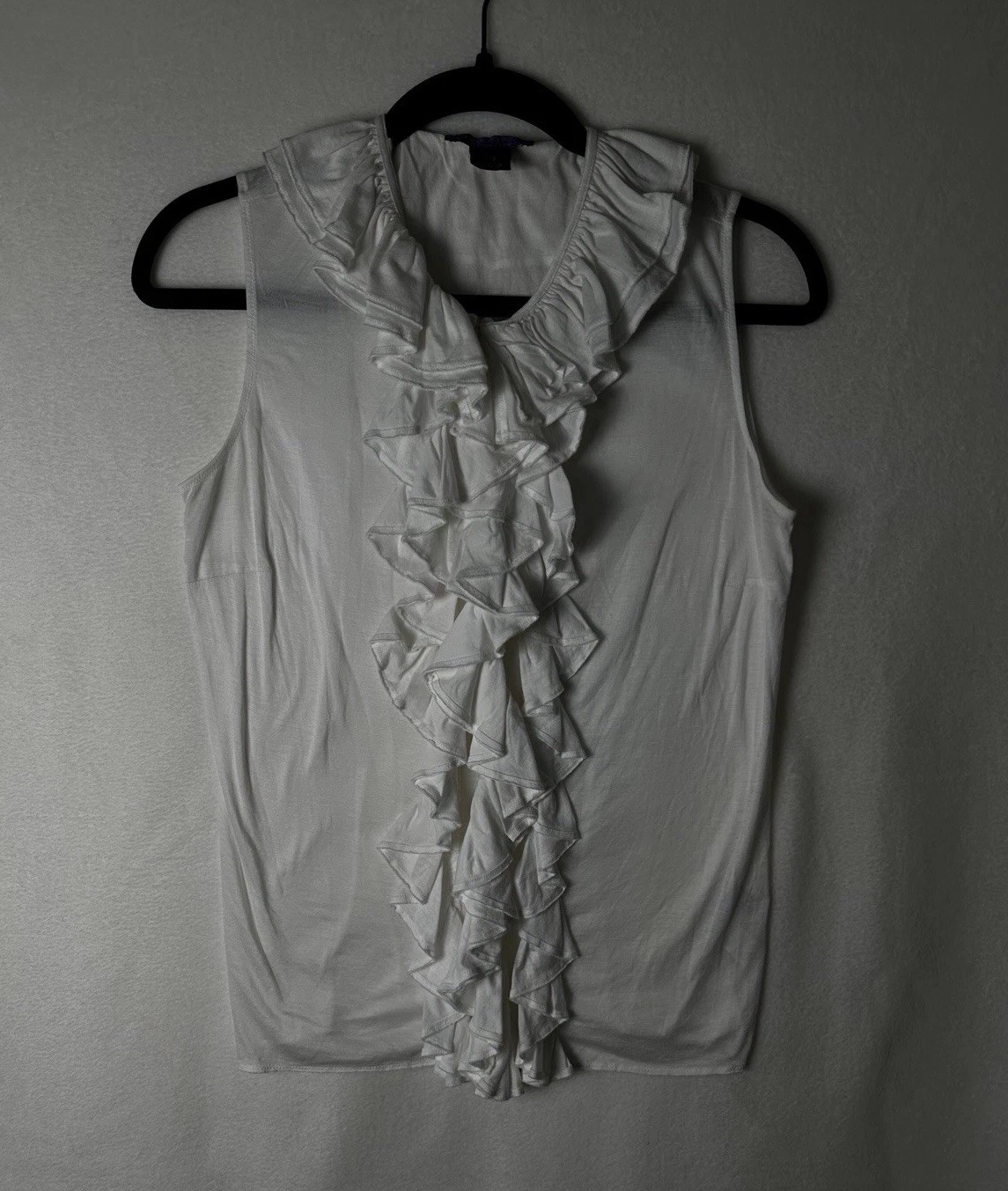 Ralph Lauren Purple Label Collection White Ruffle Sleeveless Blouse Women’s L