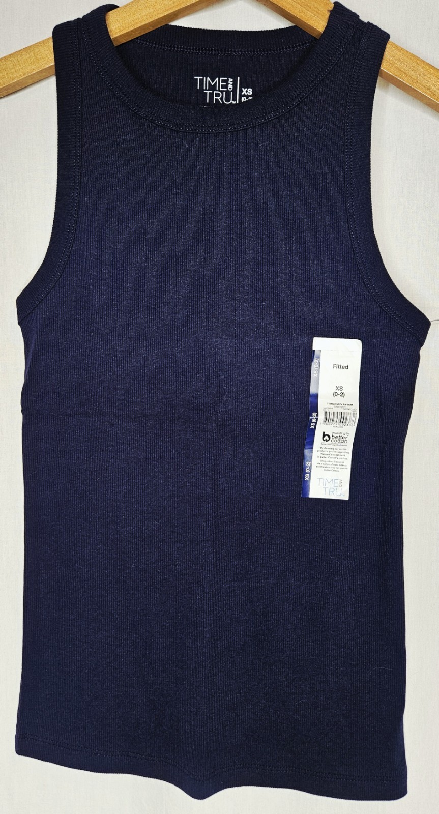 Time and Tru Regular / Plus Blue Fitted High Neck Rib Tank Top XS XL 2XL or 3XL