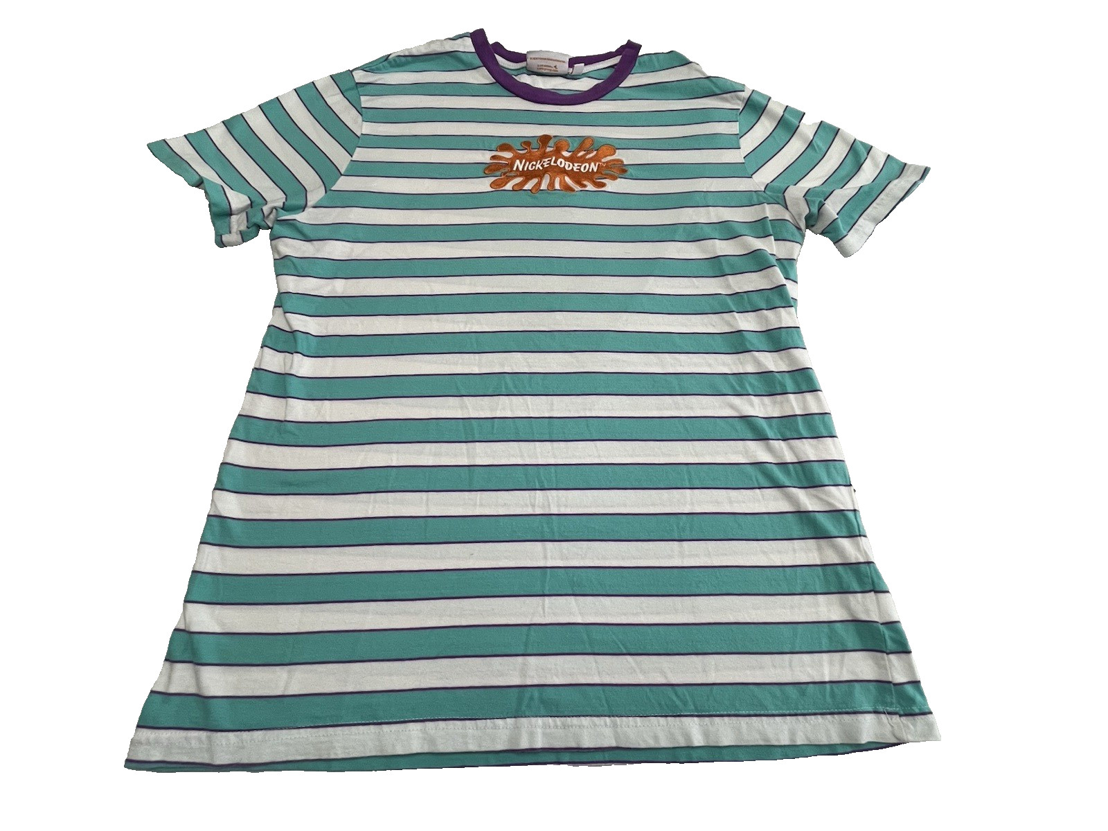 Nickelodeon Splat Logo Ringer T Shirt Unisex Medium Stripes w/ Embroidery
