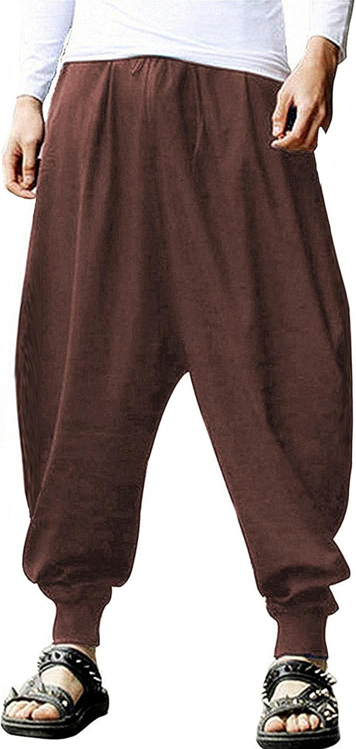 Men’s Harem Pants Baggy Casual Elastic Waist Drawstring Boho Hippie Lounge