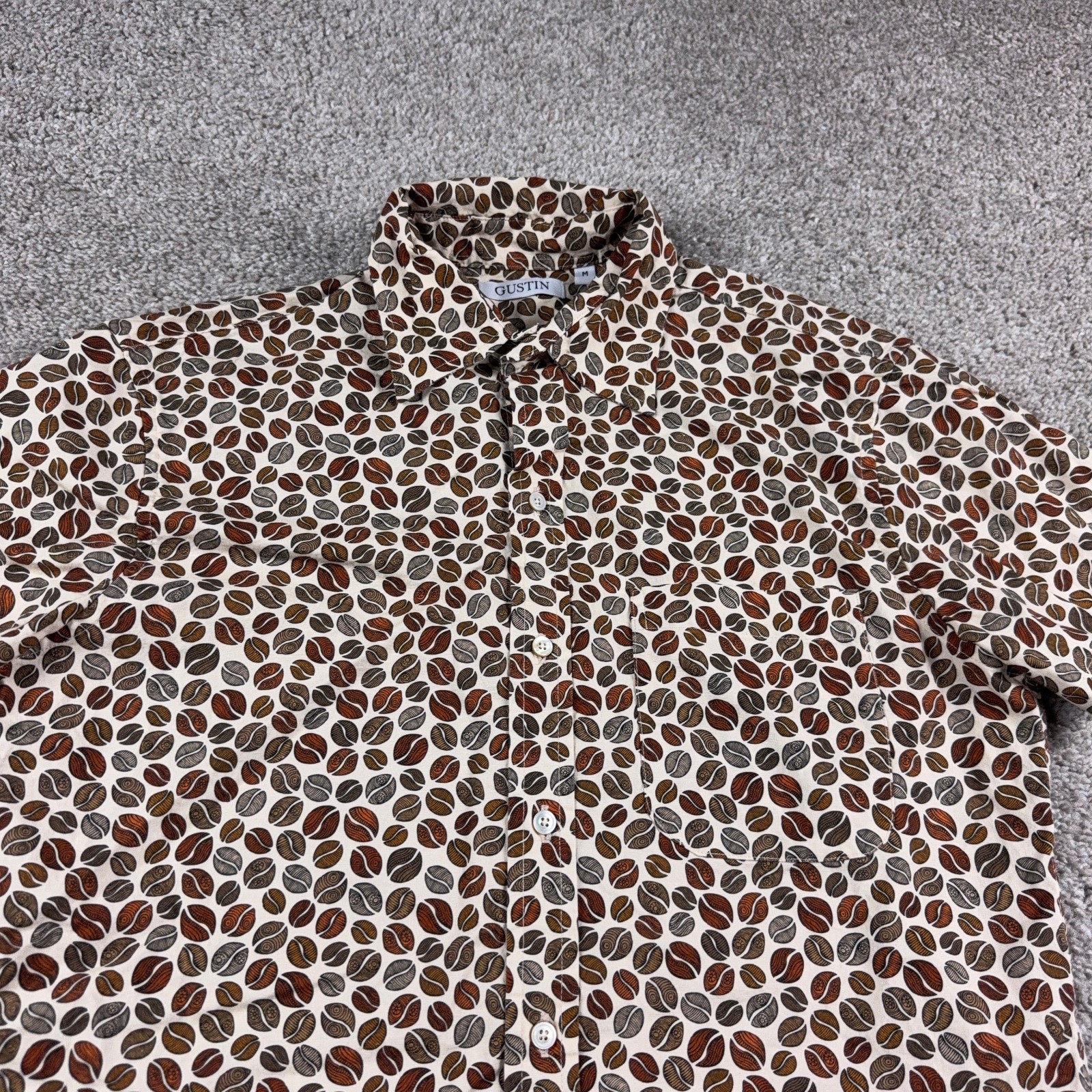 Gustin Shirt Mens Medium Brown Button Up Short Sleeve USA Made Lightweight