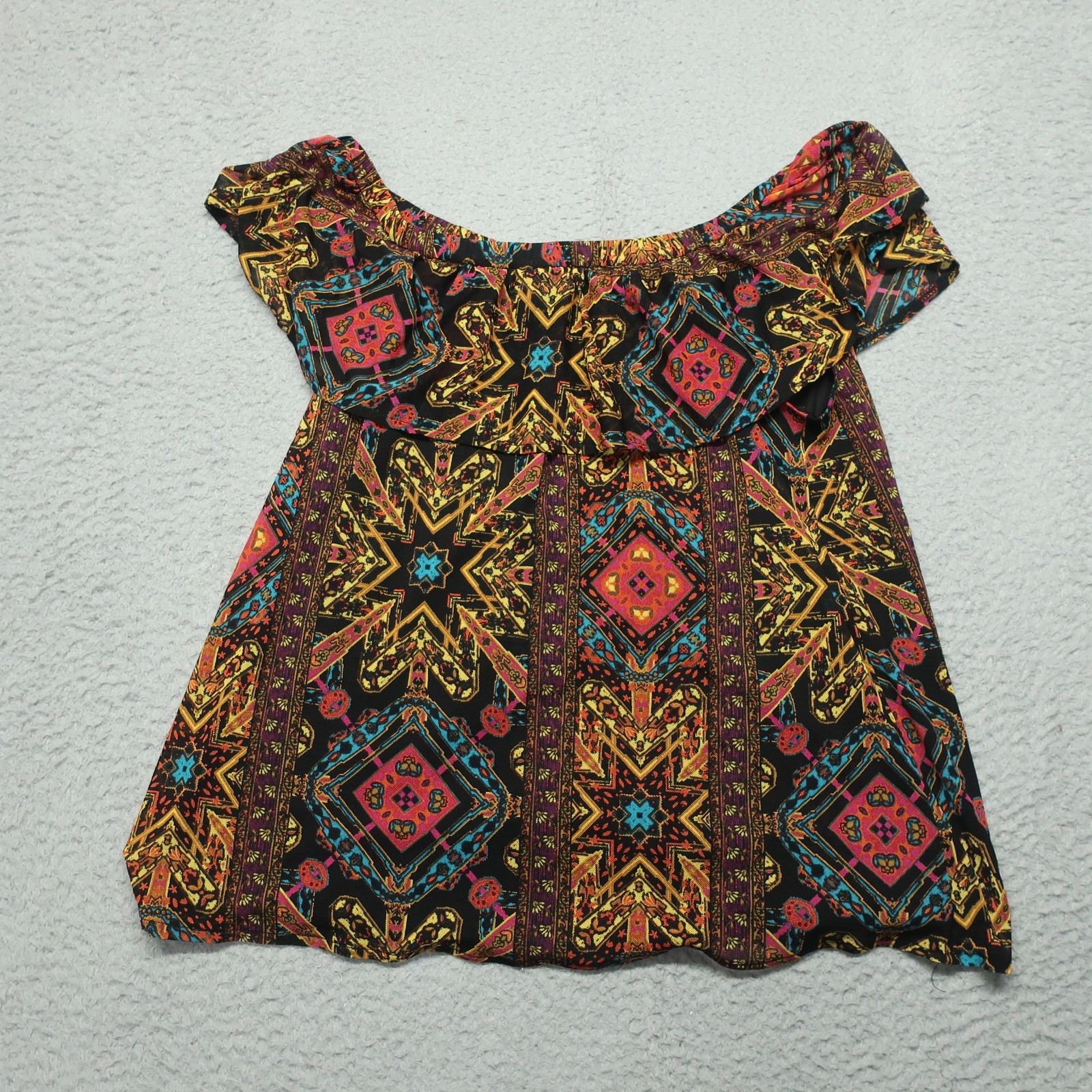 New York & Company Off The Shoulder Boho Top M Womens Multicolor Geometric