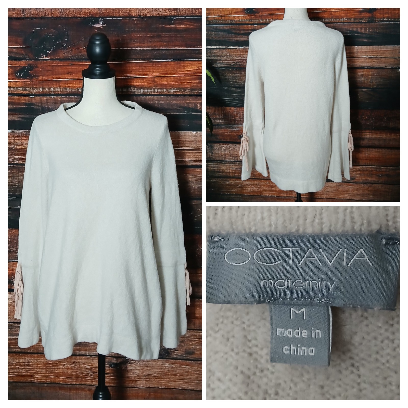 Octavia Sweater Size M White Bell Sleeve Tie Cuff Maternity