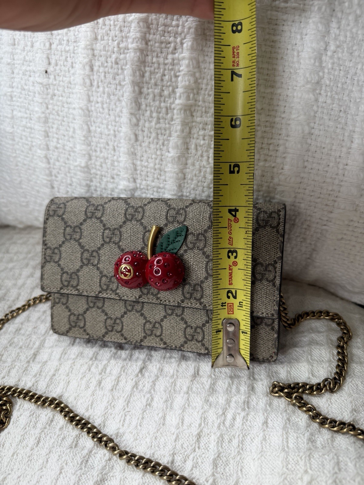 Gucci GG Supreme Monogram Mini Cherry Chain Crossbody Wallet on Chain Bag