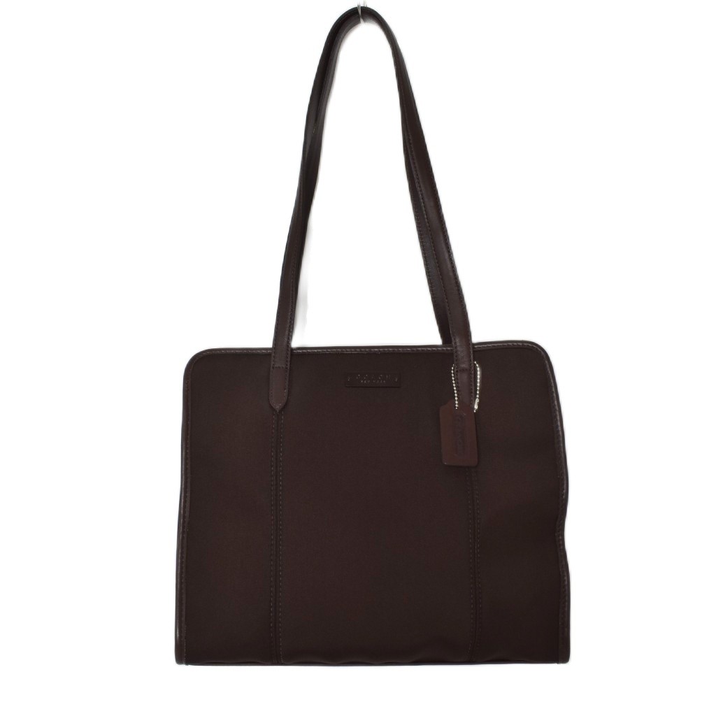 Coach Tote Bag Brown Canvas Ladies Handbag Logo Charm AB Condition 10×11.6in