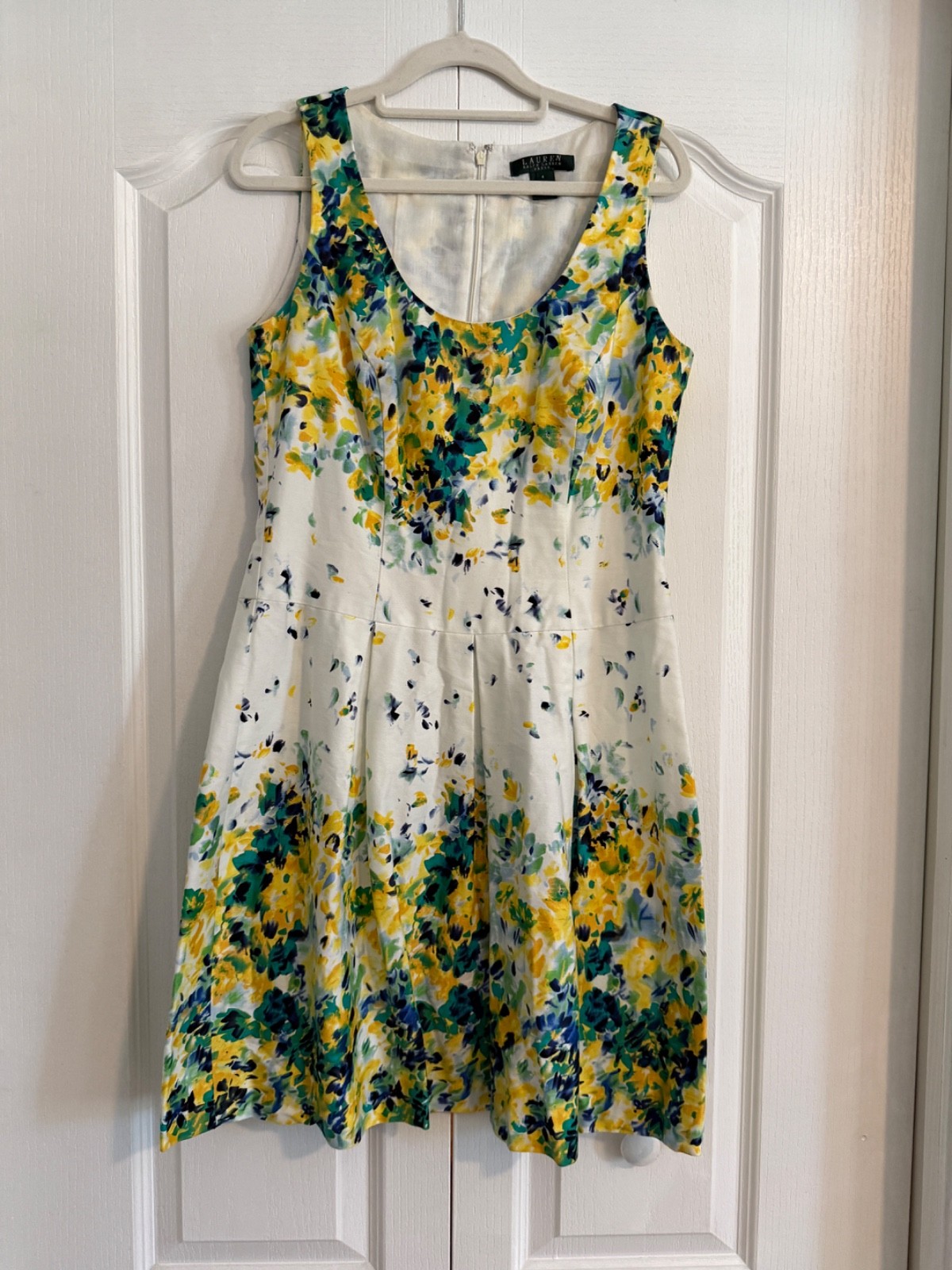 Lauren Ralph Lauren Dress Womens 4 Floral Fit & Flare Cotton Sleeveless Pockets
