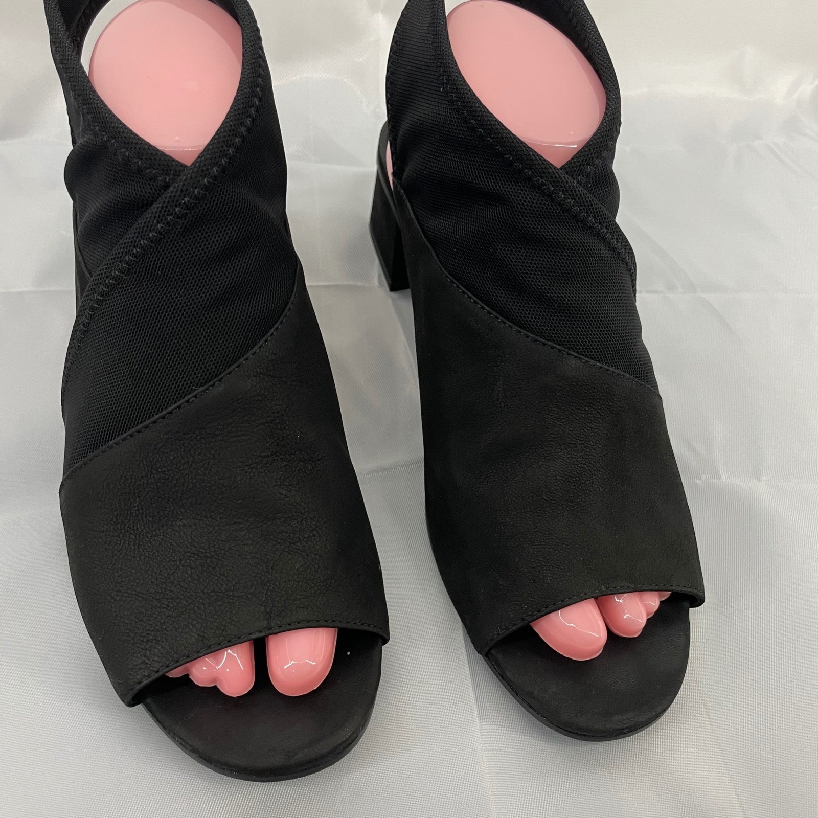 Eileen Fisher Size 10 Luca Stretch Mesh Sandal Black Block Heel Open Toe Women’s