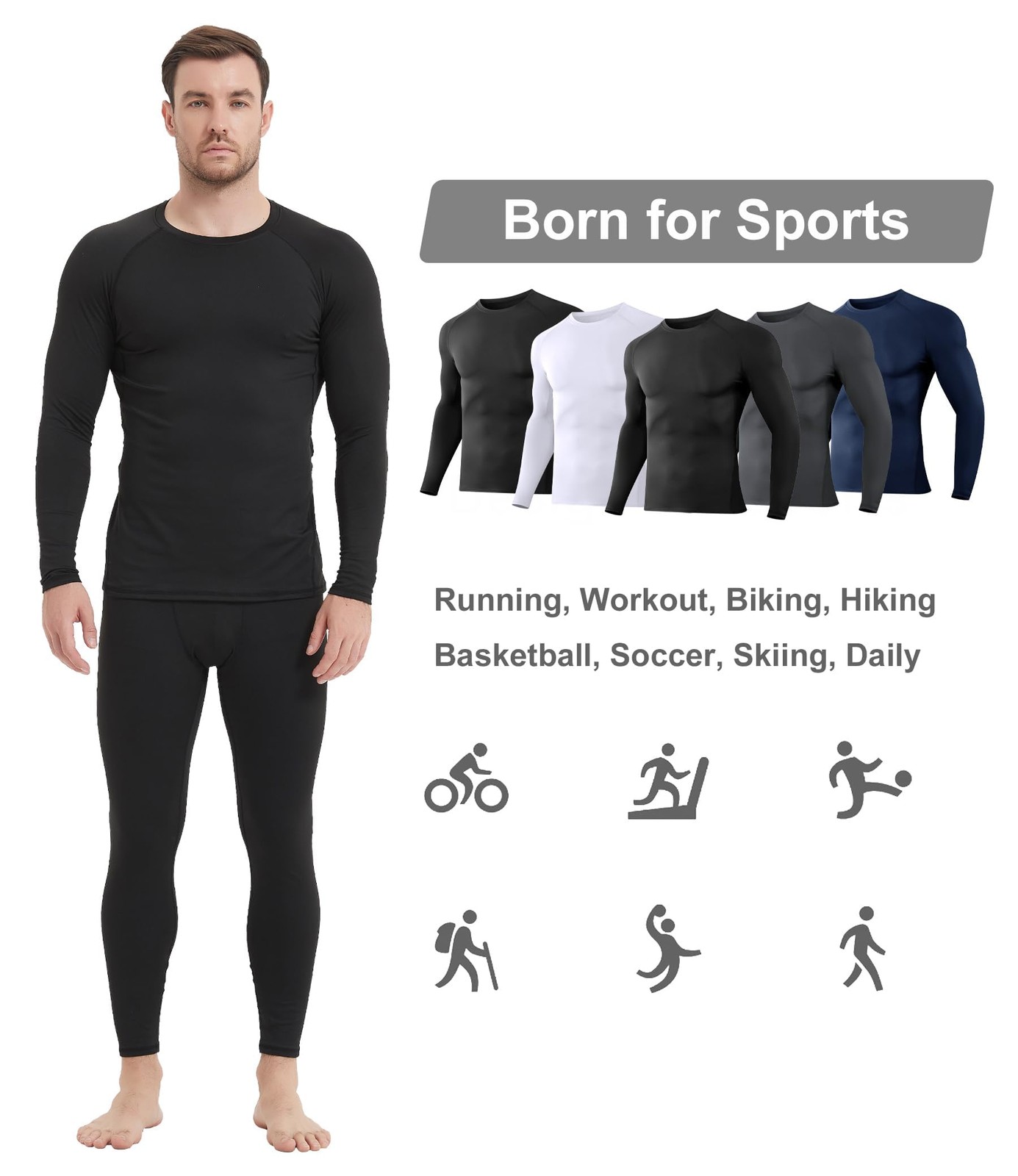 5 Pack Men’s Compression Shirts Long Sleeve Athletic Workout Sports Undershir…