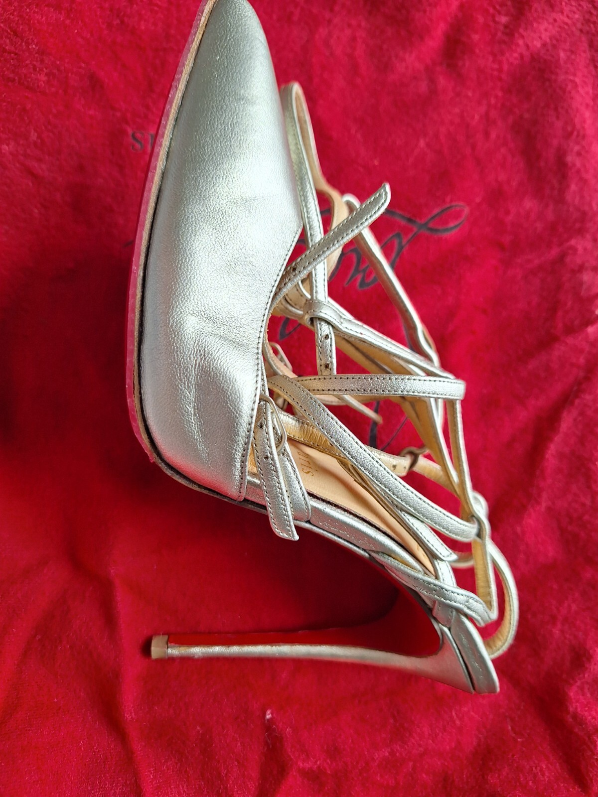 Authentic Christian Louboutin Gold Leather Kadreyana Caged Sandals Size 38