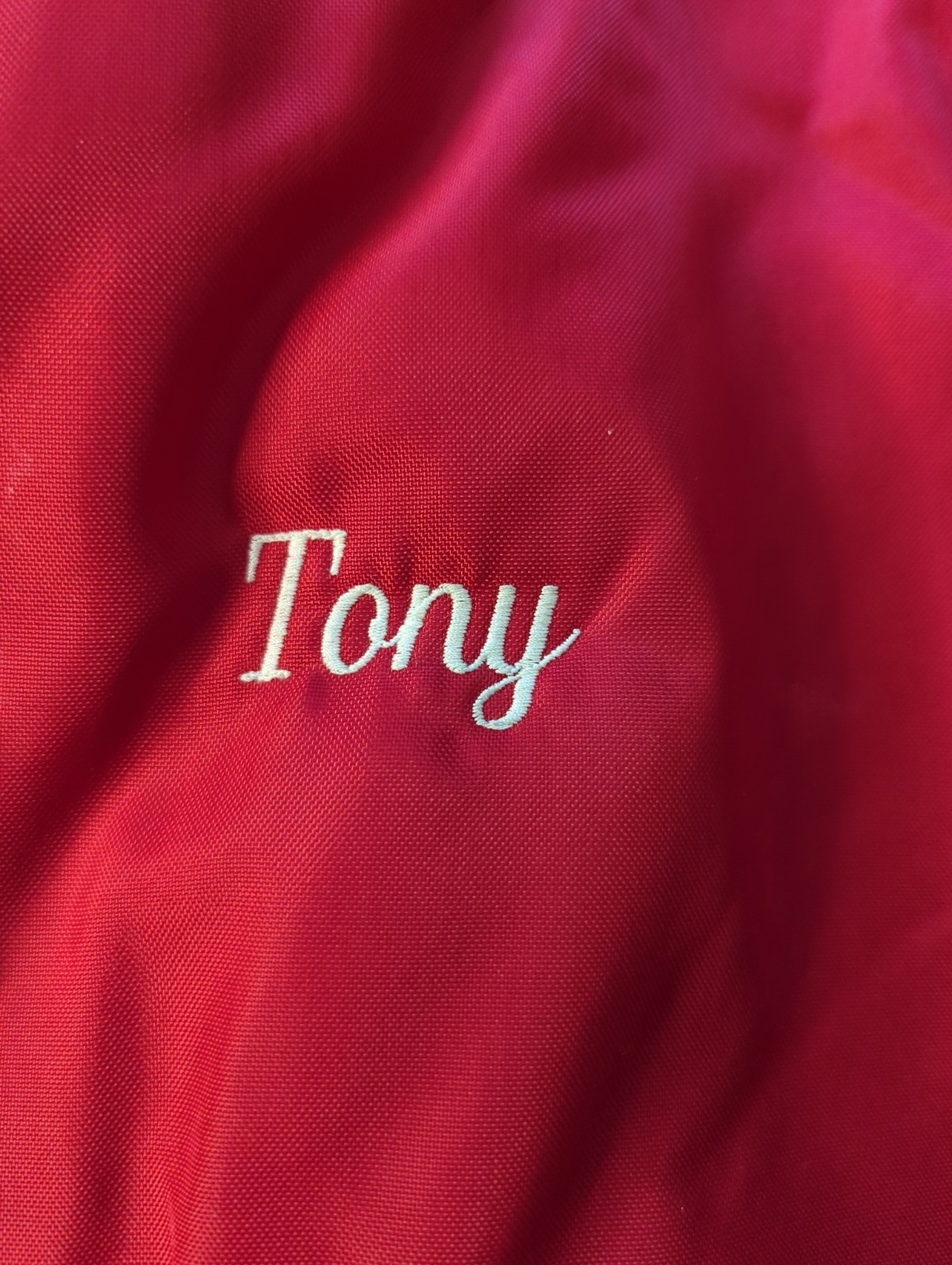 Vintage Hartwell Red Satin Bomber Jacket USA Made North Dayton Tool Shop Mens XL