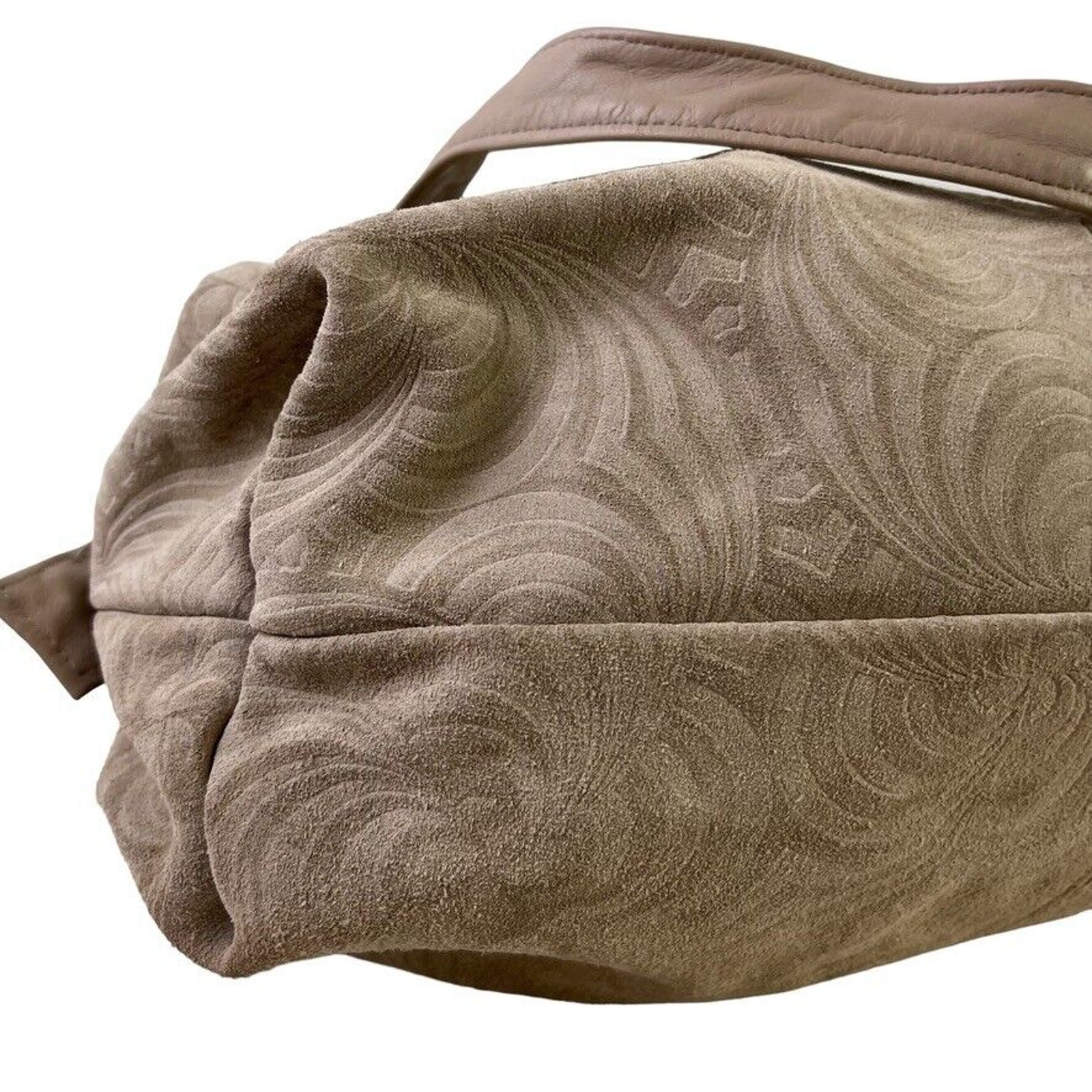 Stone Mountain Suede Embossed Swirl Print Large Double Handle Handbag Purse Bag