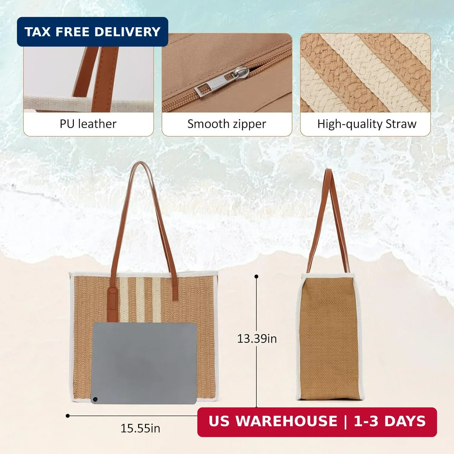 SUKUTU Large Straw Tote Bag for Women Summer Beach Weaving Chic Woven Shoulder B