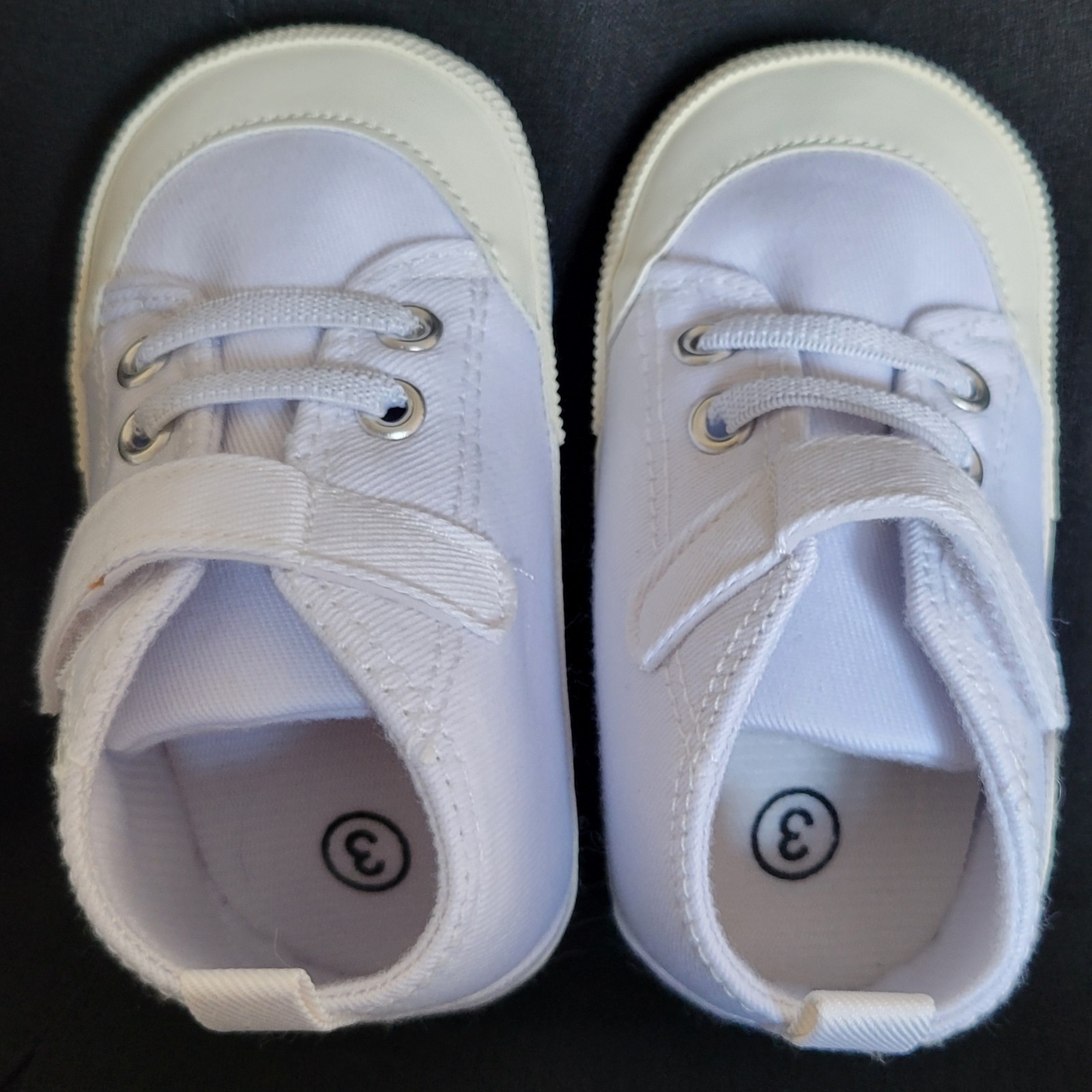 White Soft with Strap Baby Tennis Shoes Size 3 = 5 Inches Excellent Condition