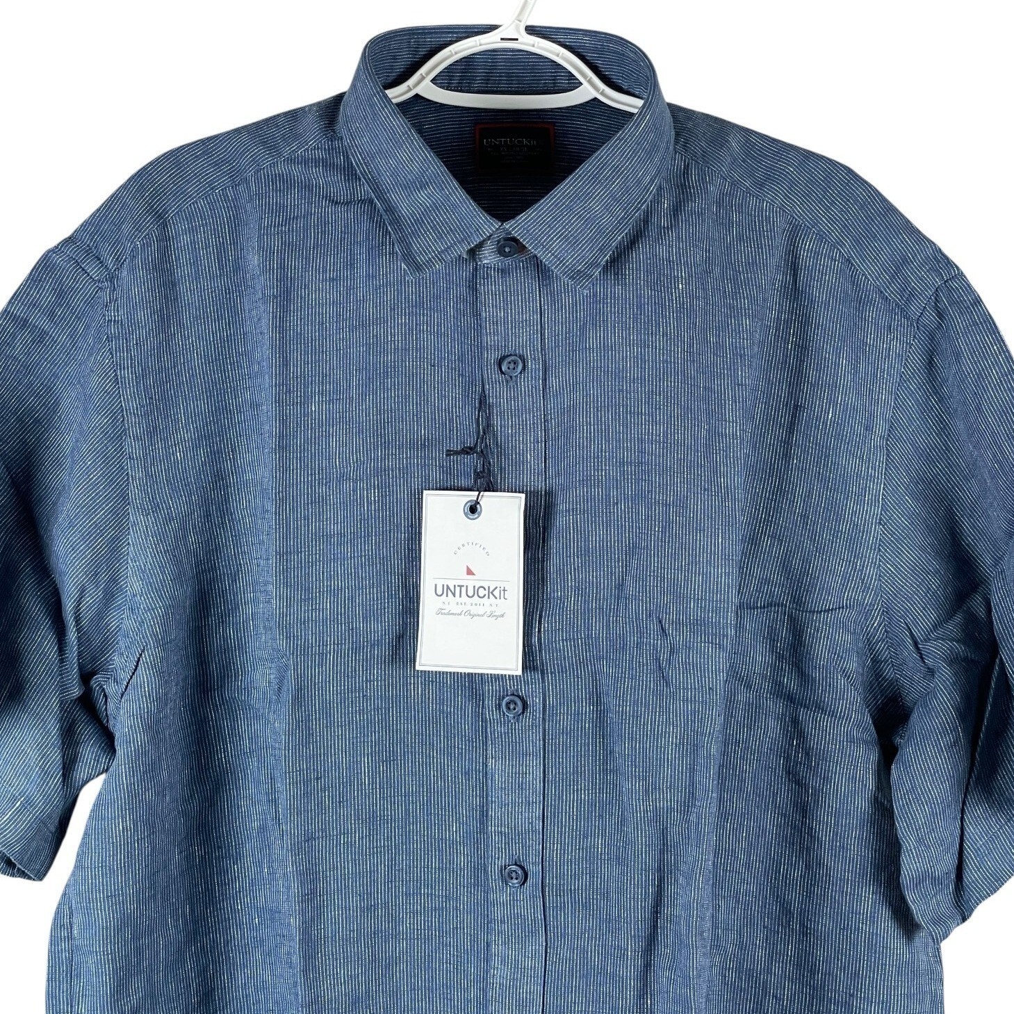 UNTUCKit Canon 100% Linen Button Up Shirt Mens 2XLT Reg Blue Short Sleeve NEW