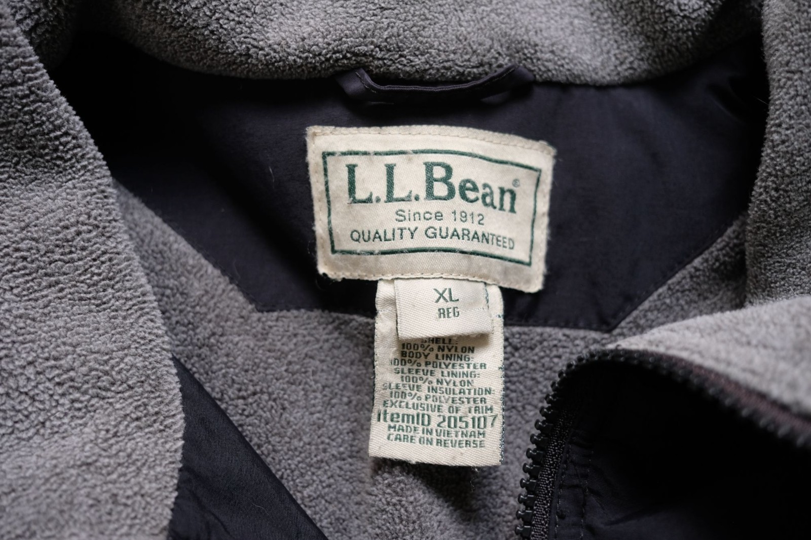 LL BEAN VTG 90s WARM UP FLEECE NYLON BLACK LINED OUTDOOR JACKET CLASSIC LOGO XL