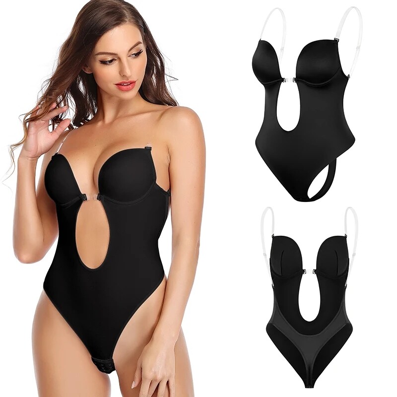 Fajas Colombianas Backless Invisible Body Shaper U Plunge Bra Bodysuit Underwear