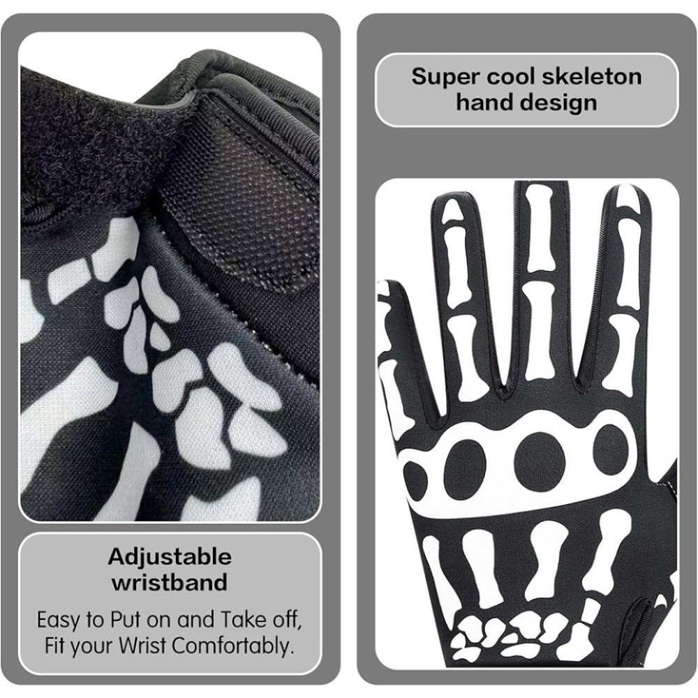 Cycling Biker Skeleton Bone Full Finger Gloves Mountain MTB Racing Touch Screen