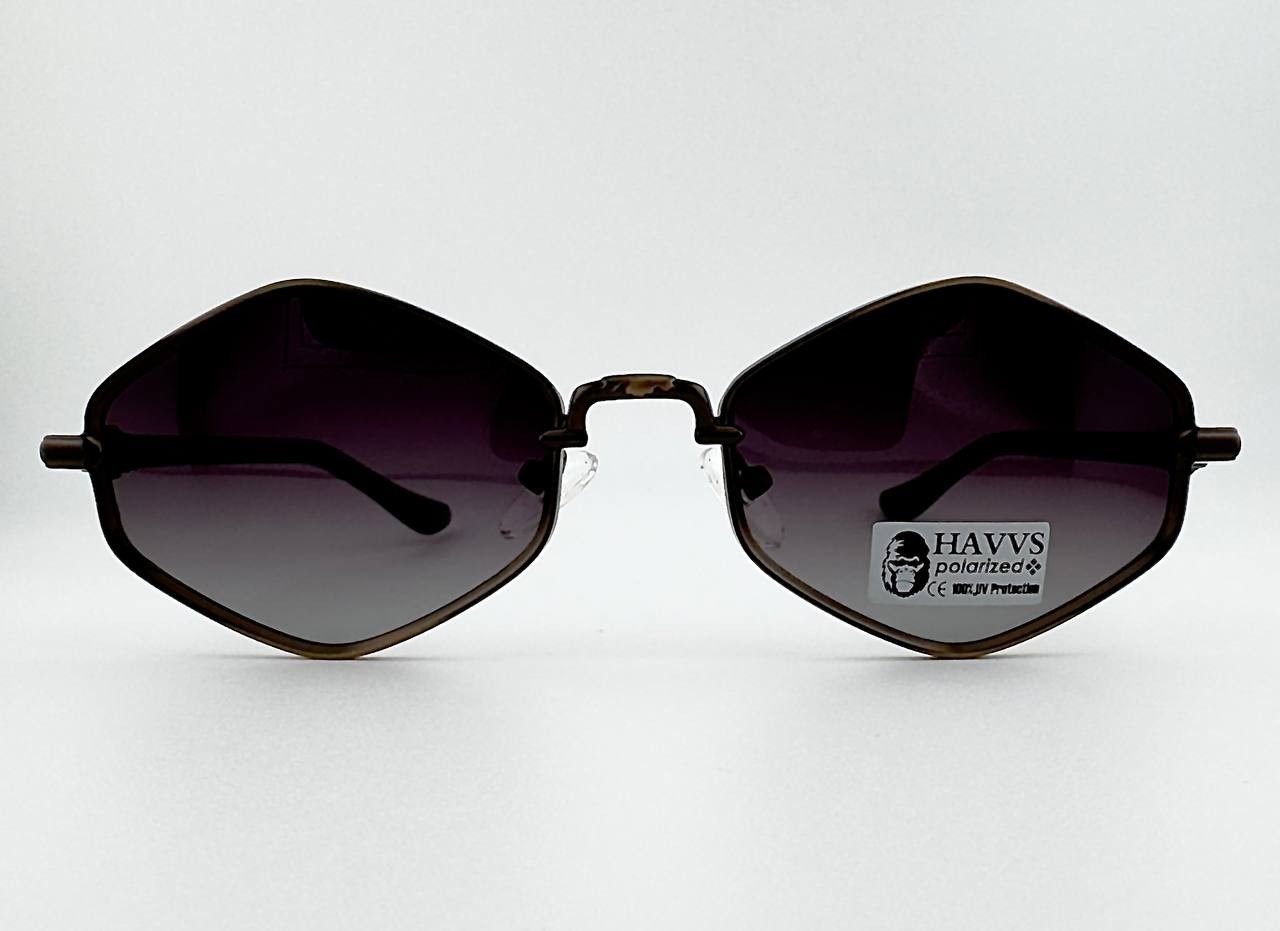 HAVVS HV68101 C Polarized Sunglasses Hexagon Bronze Metal Frame UV400 w/ Case