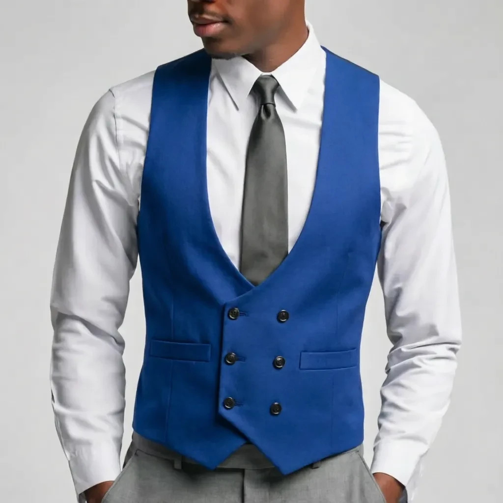 Slim Fit Men’s Deep U Neck Double Breasted Suit Vest Business Dress Waistcoat