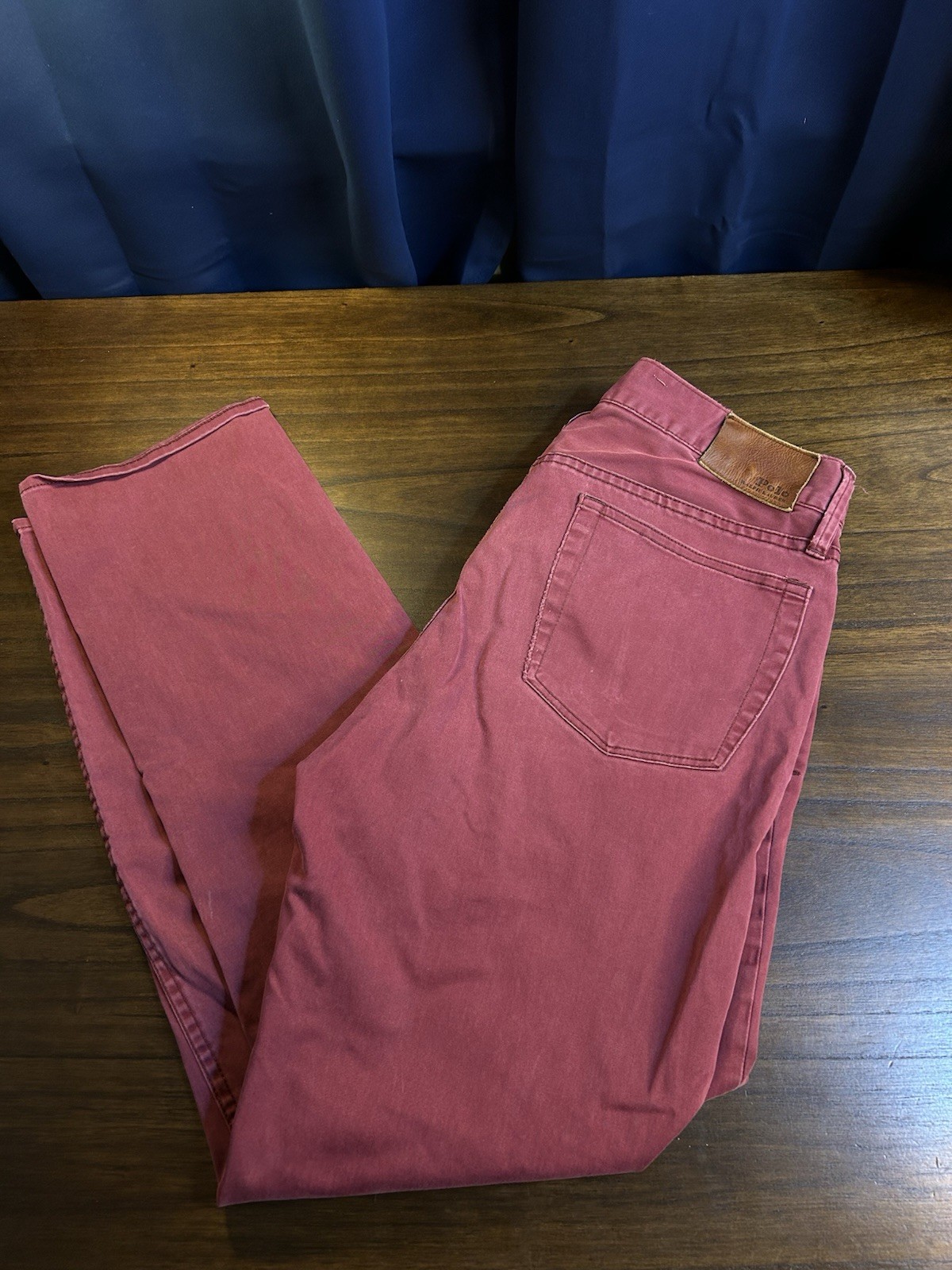 Men’s Maroon Denim Stretch Straight Fit Button Zip Fly Jeans Pant Size W32 L32