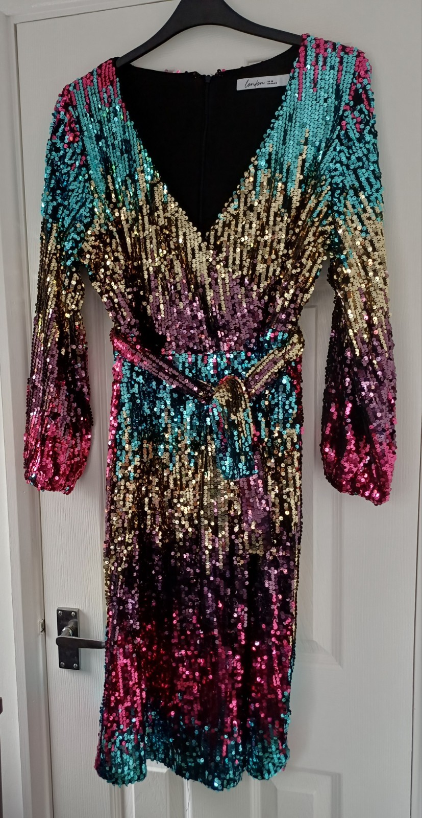 YOURS LONDON sz 20 ombre Sequin Dress JEWEL Shades Cocktail Party Cruise New £65