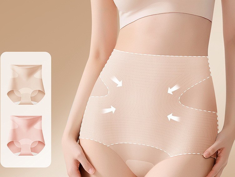 Women Briefs High Waist Ice silk Solid Thin Tummy Control Yoga Underpants 32951