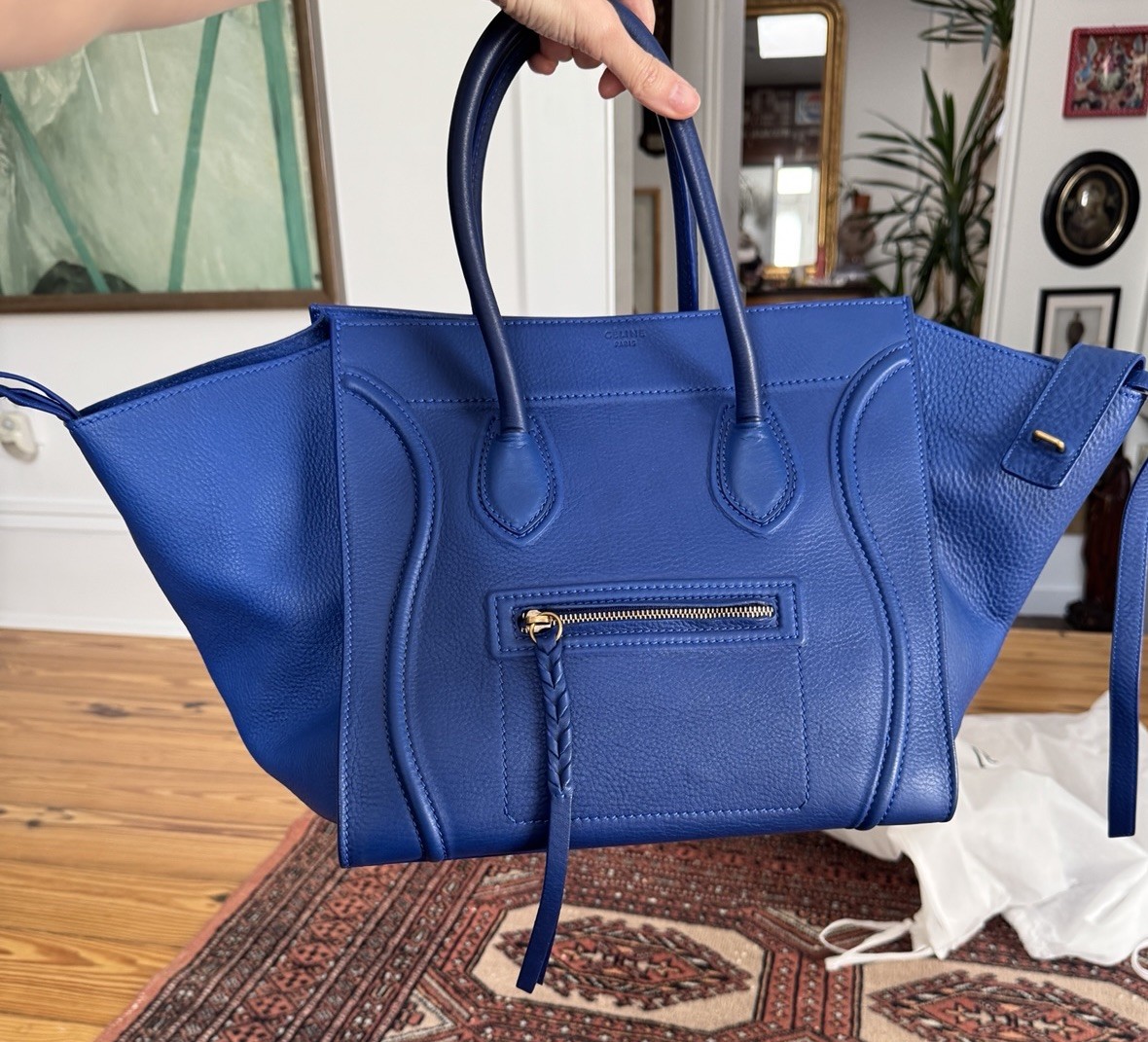 Celine Medium Phantom Luggage Tote Bag Klein Blue Drummed Calfskin Leather