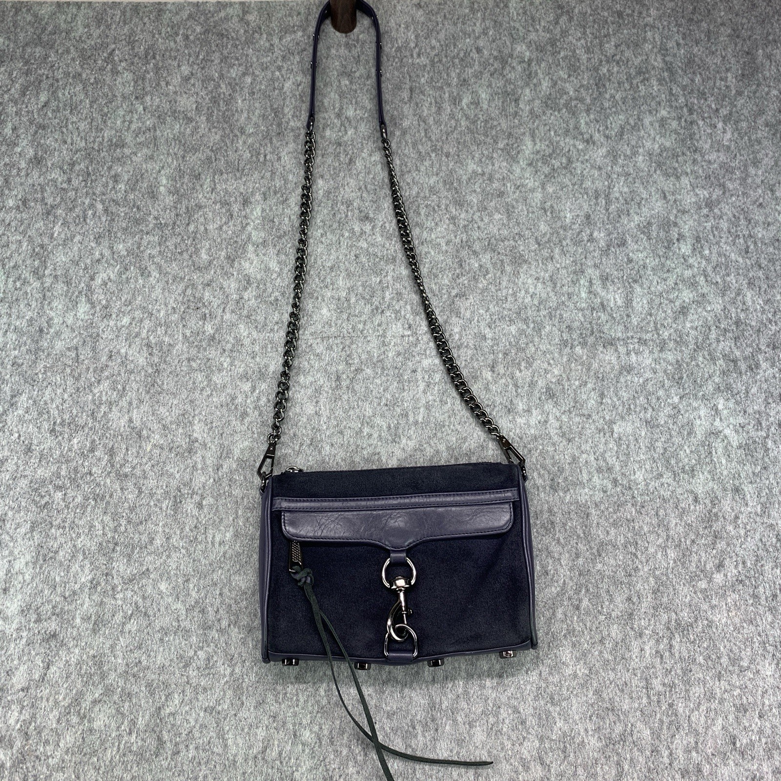 Rebecca Minkoff Blue Mini Mac 100% Genuine Suede Leather Crossbody Purse Blue