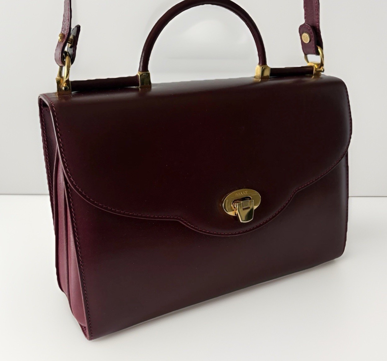 Authentic BALLY Hand bag Burgandy Leather From Japan 01058