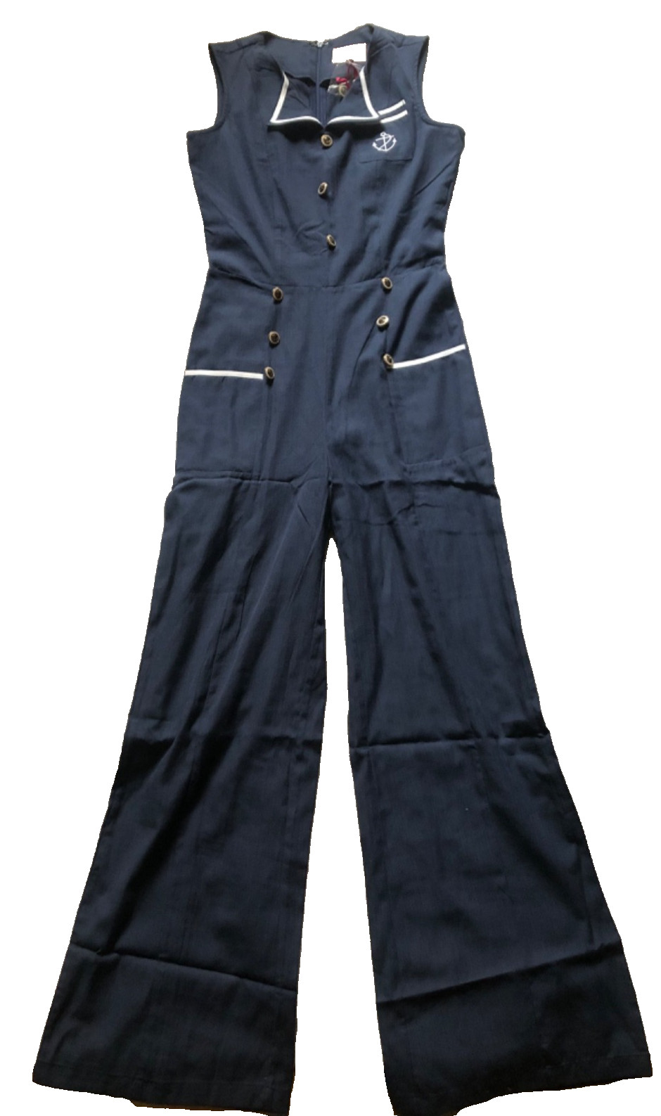 New navy trousersuit nautical retro S Cute Pin up rockabilly jumpsuit anchor