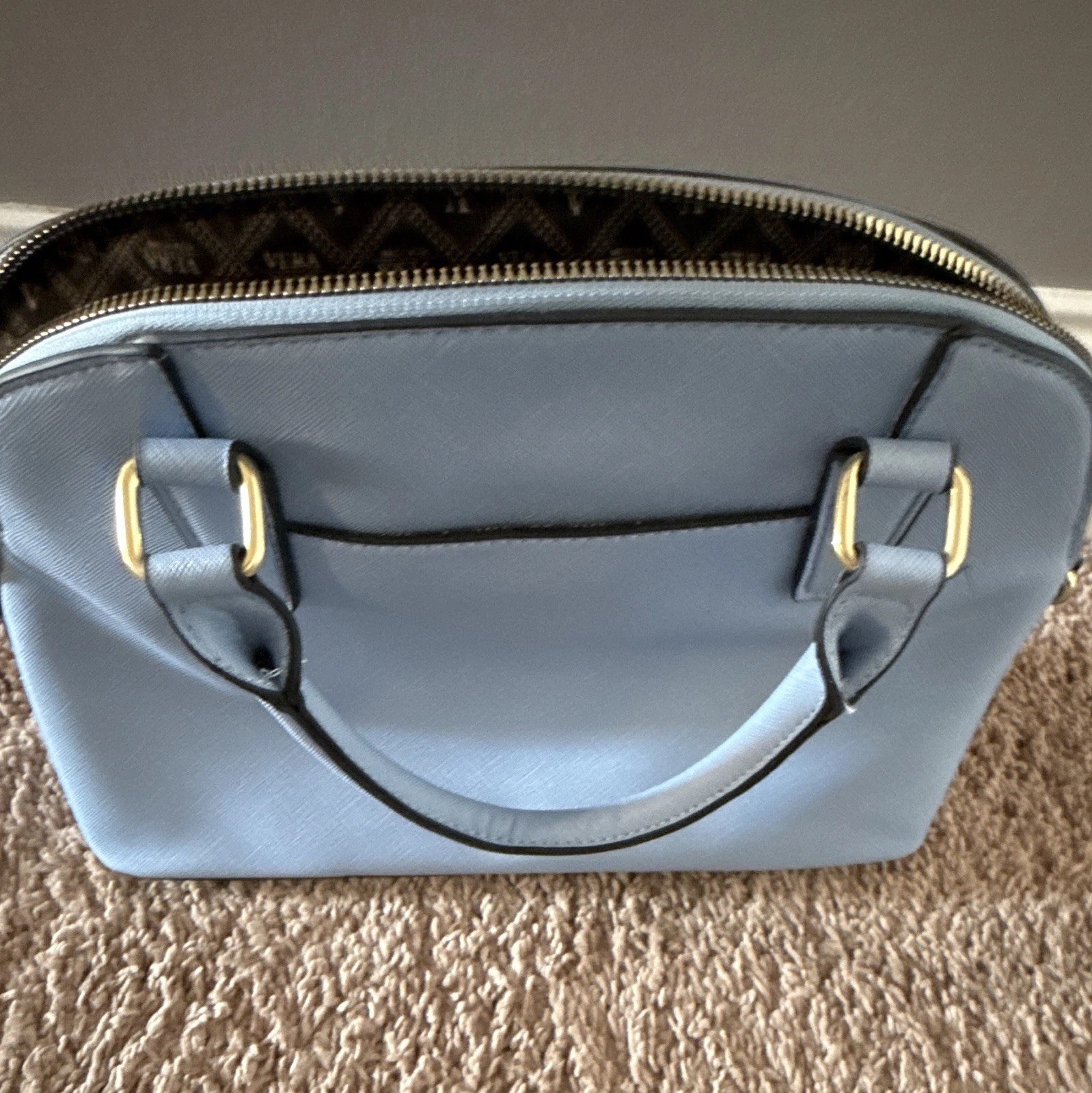 Vera New York Blue Solid Satchel Top Handle Zip Gold Hardware