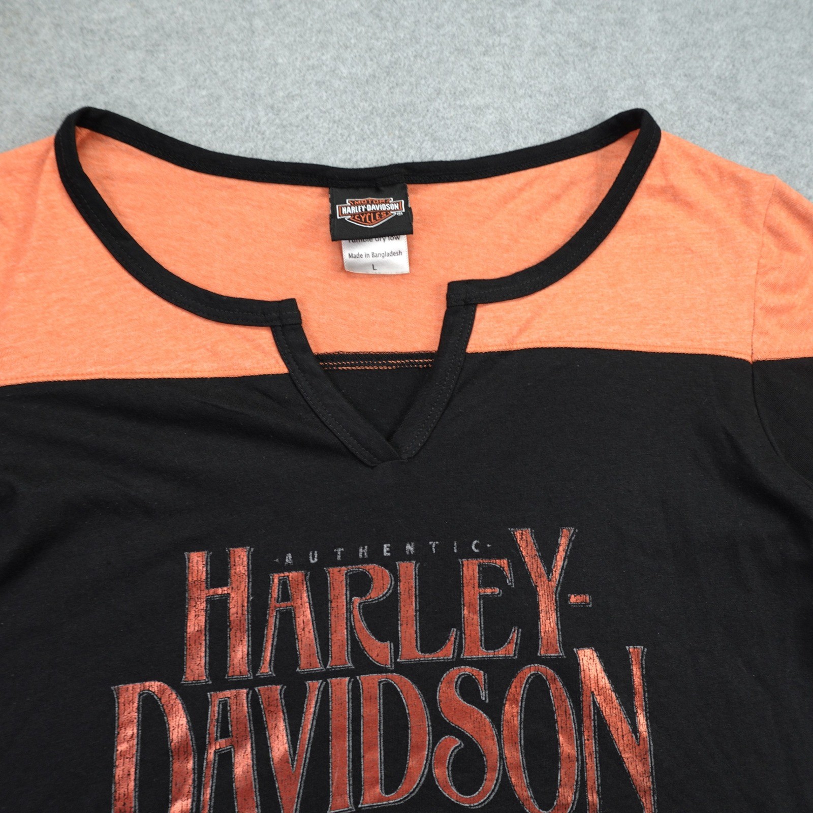 Harley Davidson T Shirt Womens Large Black Orange Biker Estampida Zapopan Mexico
