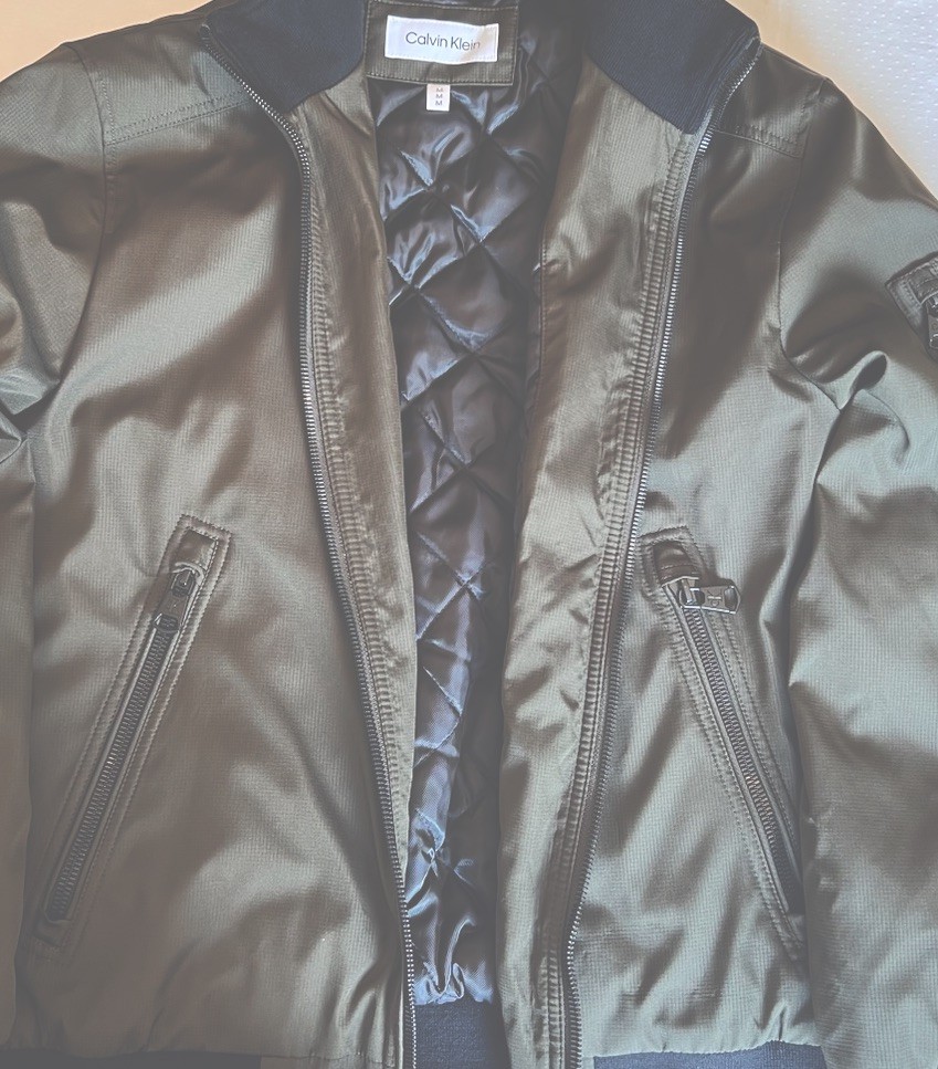 Calvin Klein Men’s Green Bomber Jacket Full Zip Lined Stand Collar Size M
