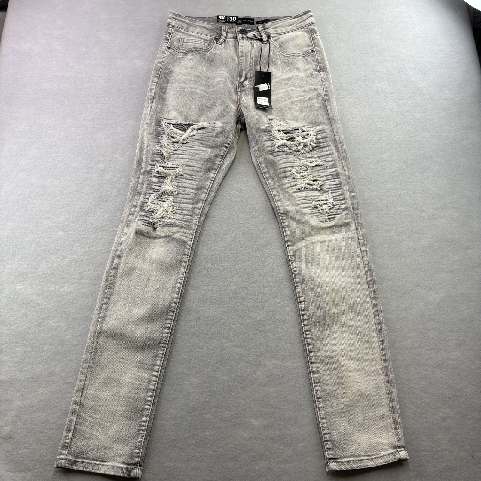WAIMEA Denim Jeans Mens Size 30 Gray Skinny Fit Distressed Moto NWT