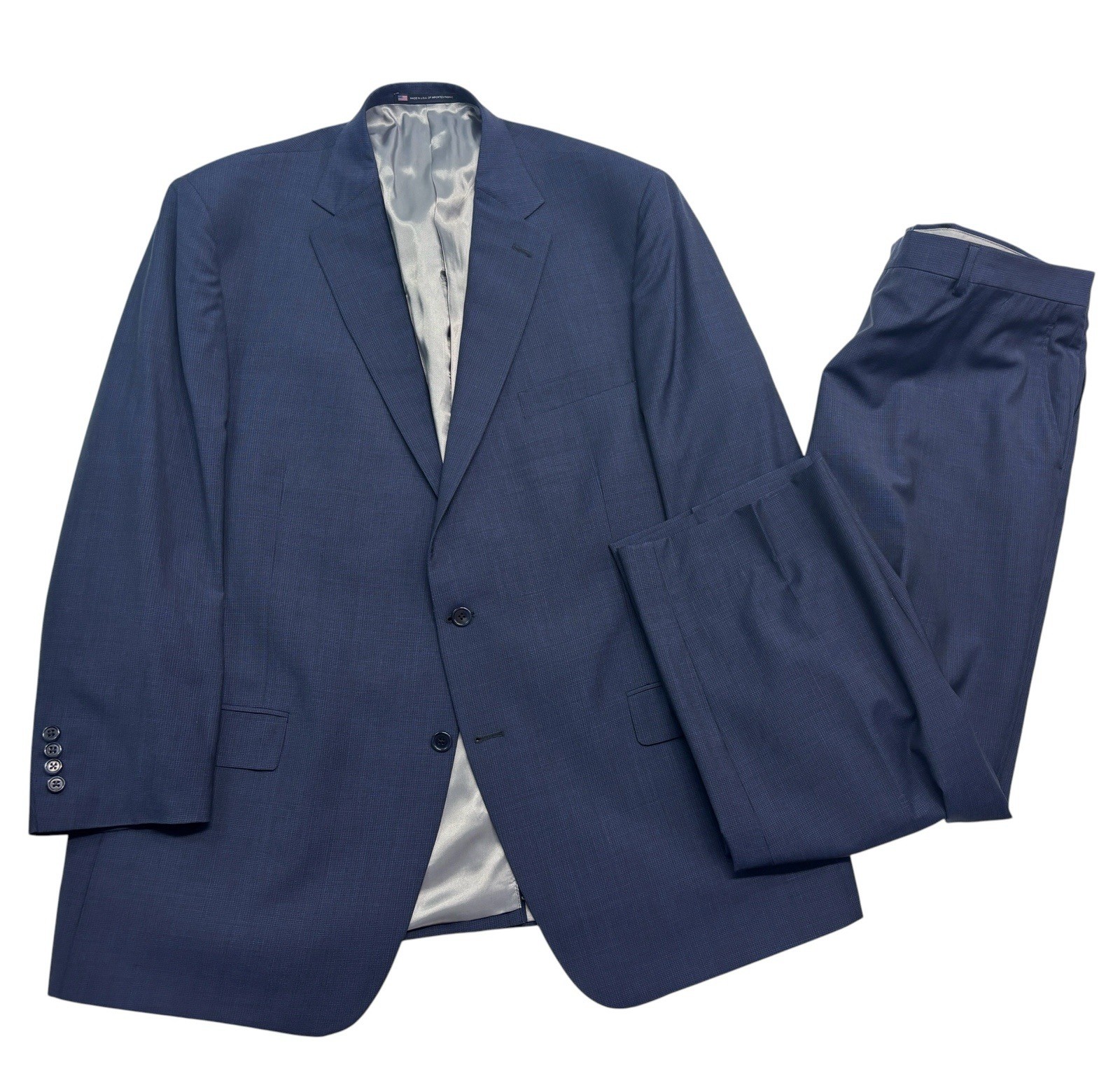 Hart Schaffner Marx 50R 42×27 Navy Blue Micro Check Graph 2pc Pant Suit USA Wool